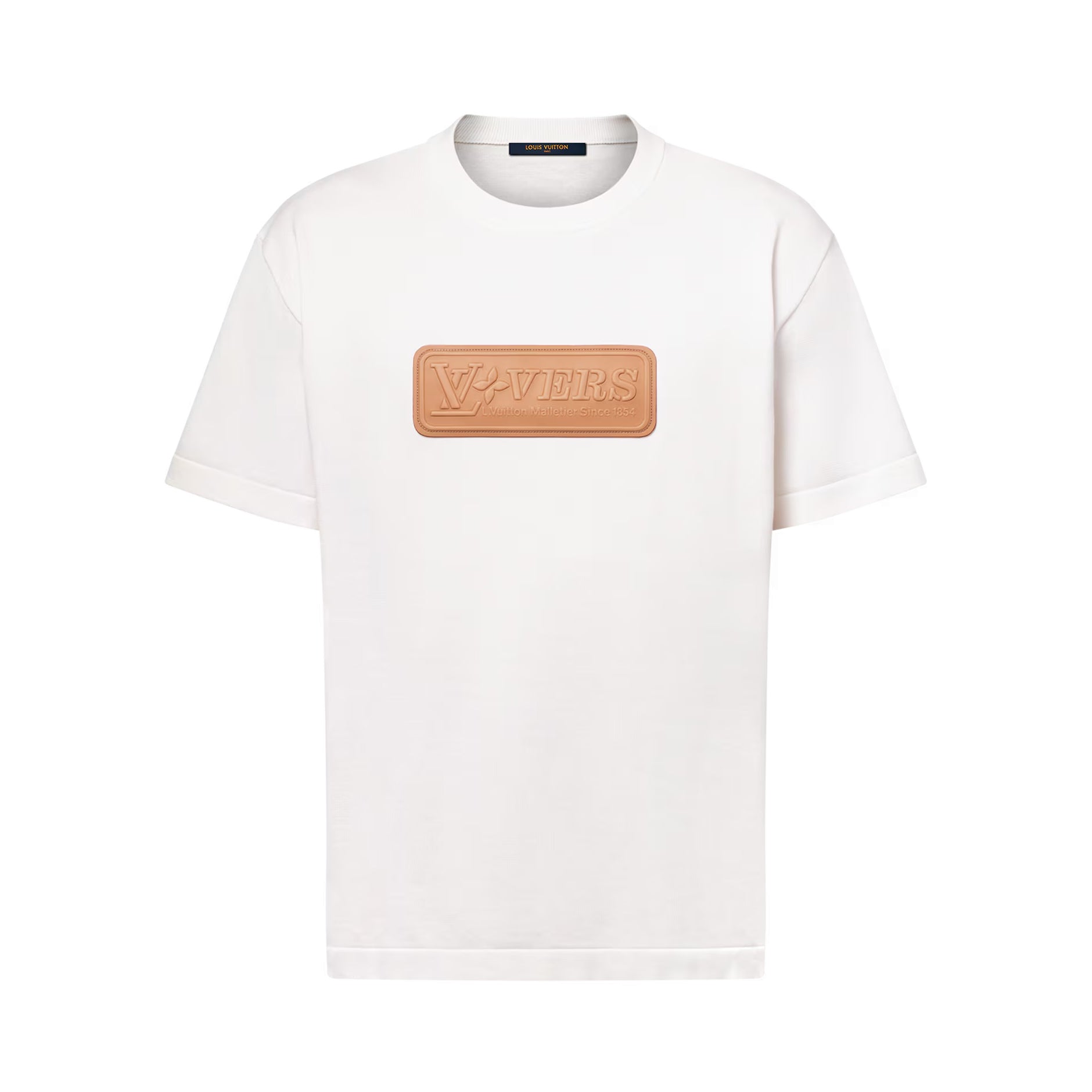 Louis Vuitton Men's Summer Leather Applique Solid Color Cotton Round Neck Short Sleeve T-Shirt #75636