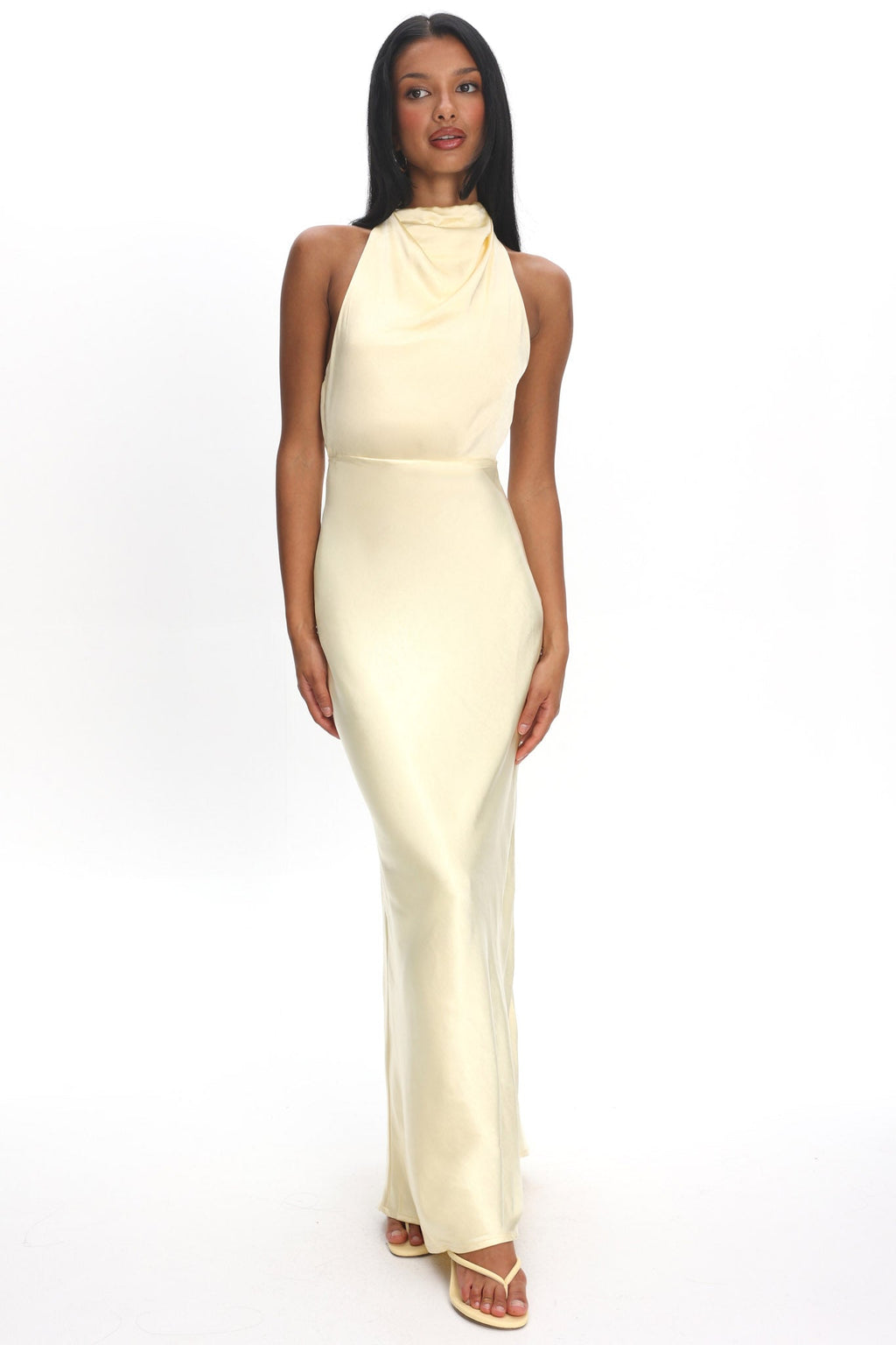 Gelato Pearl Strap Halter Maxi Dress Butter