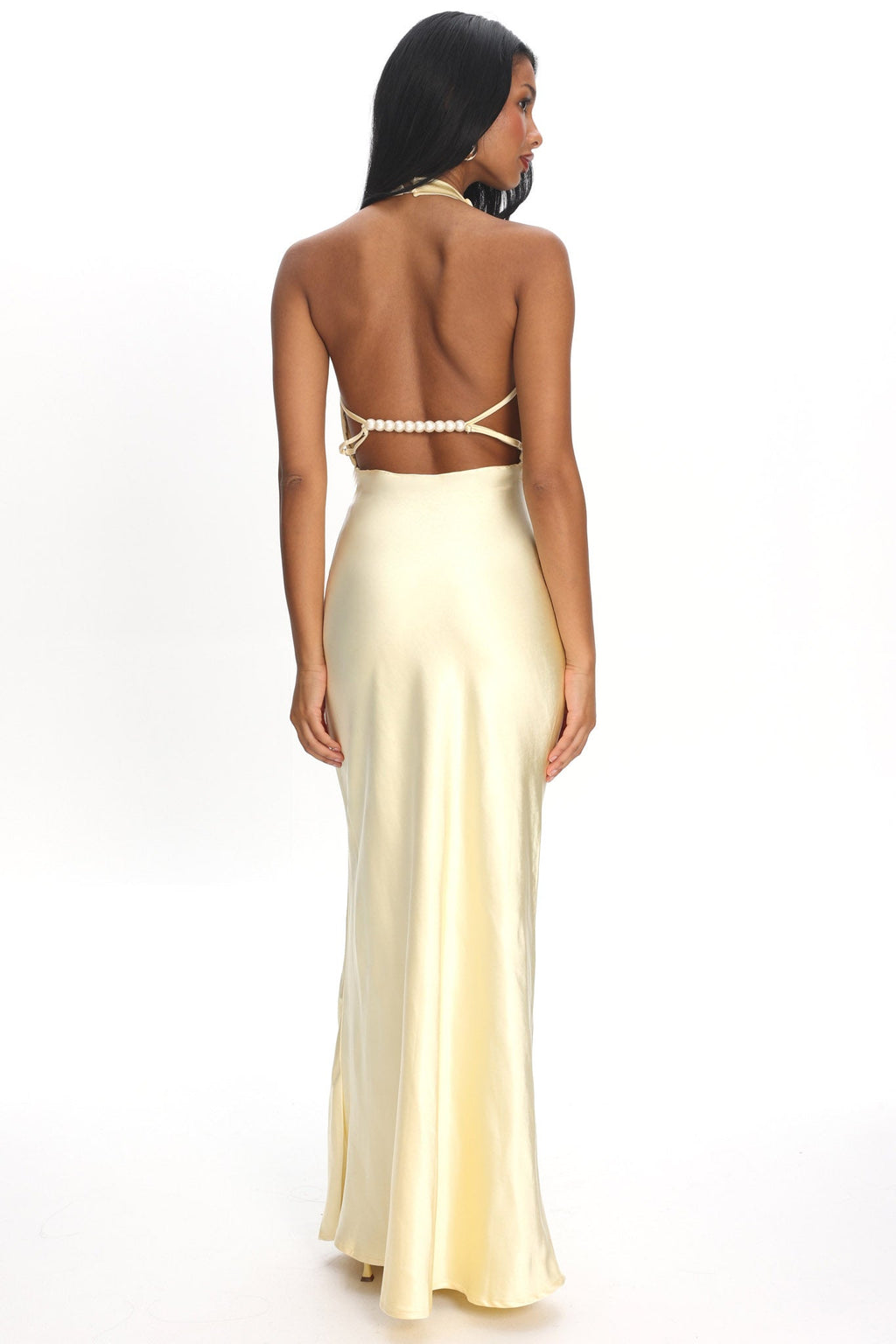 Gelato Pearl Strap Halter Maxi Dress Butter