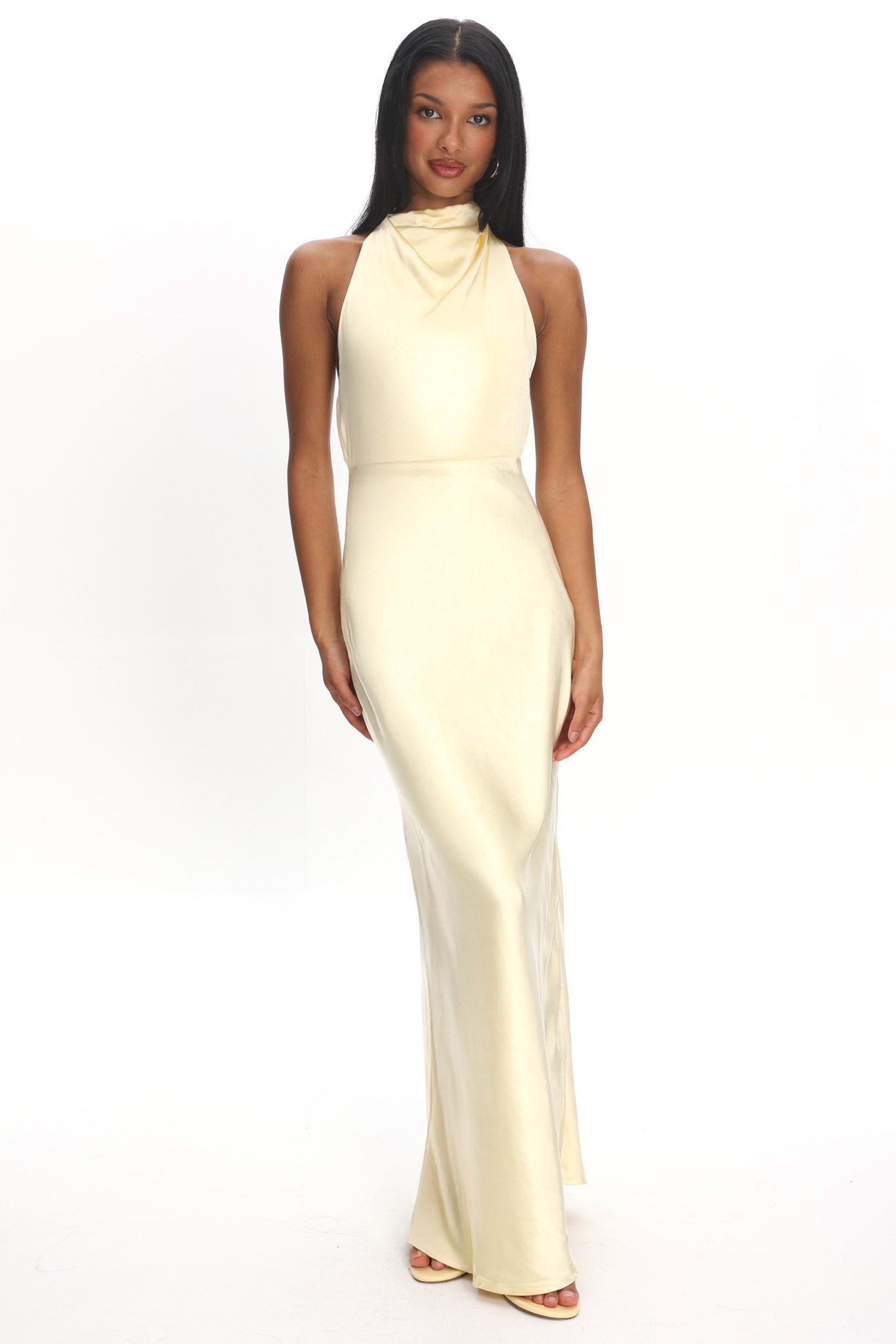 Gelato Pearl Strap Halter Maxi Dress Butter