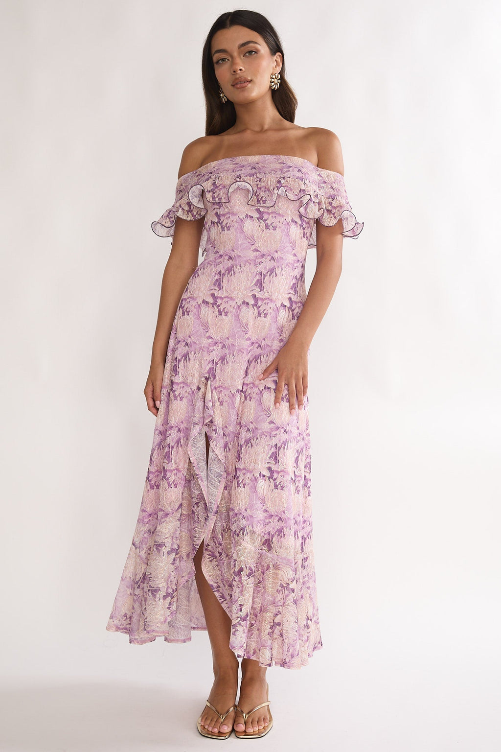 Moonlit Magic Off-Shoulder Maxi Dress Floral Dress