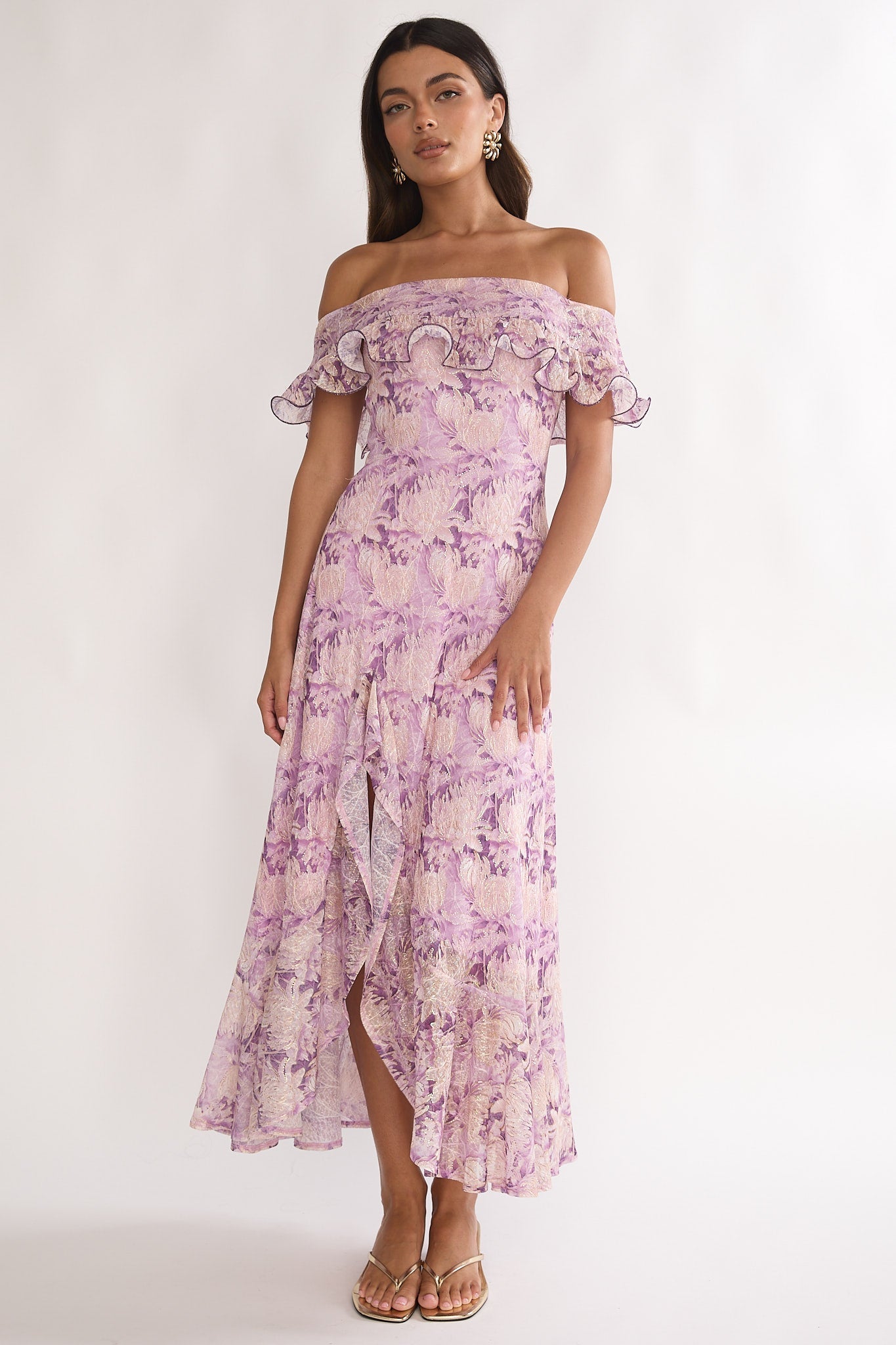 Moonlit Magic Off-Shoulder Maxi Dress Floral Dress