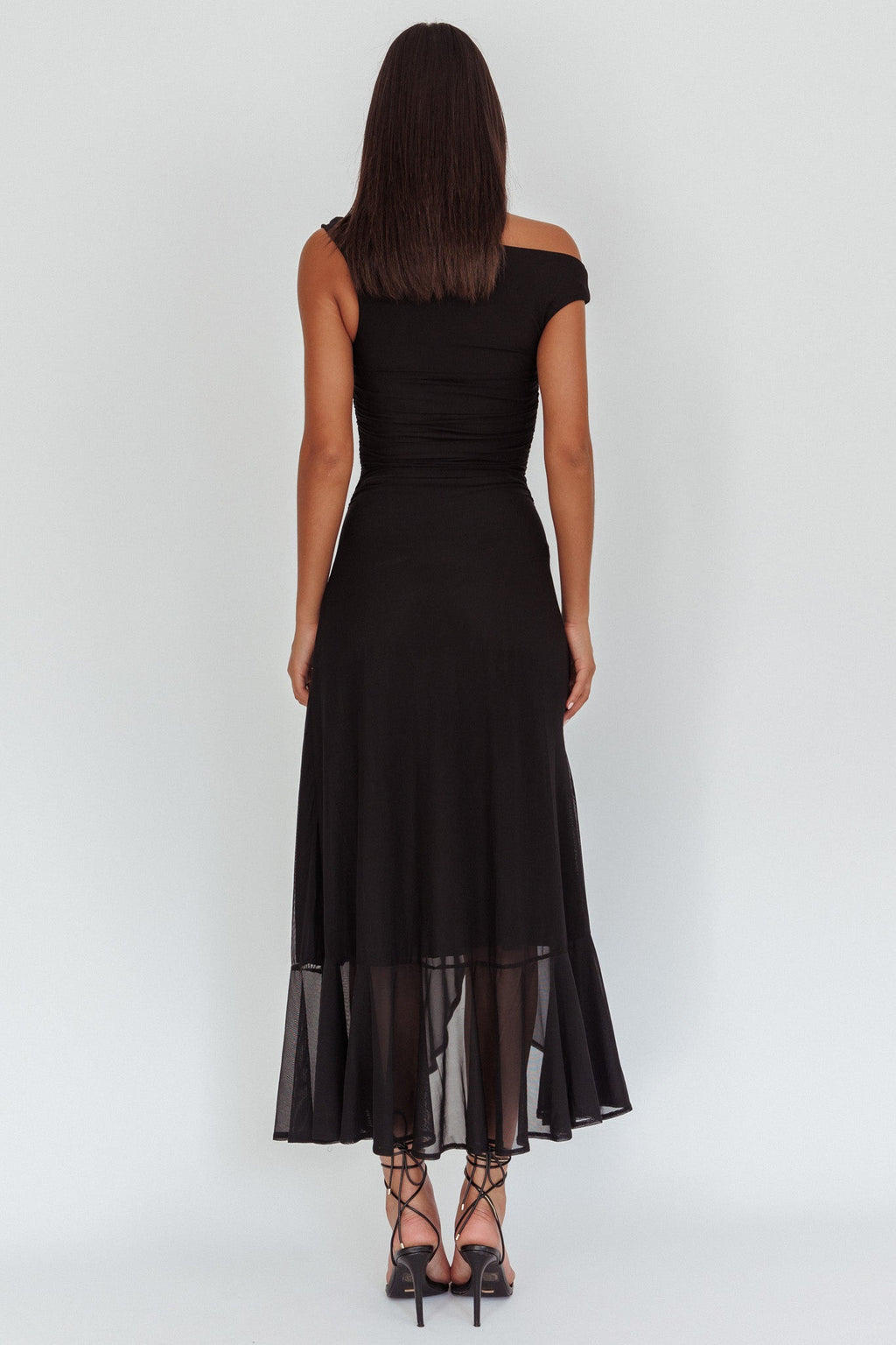 Moonlit Magic Asymmetric Neckline Maxi Dress Black