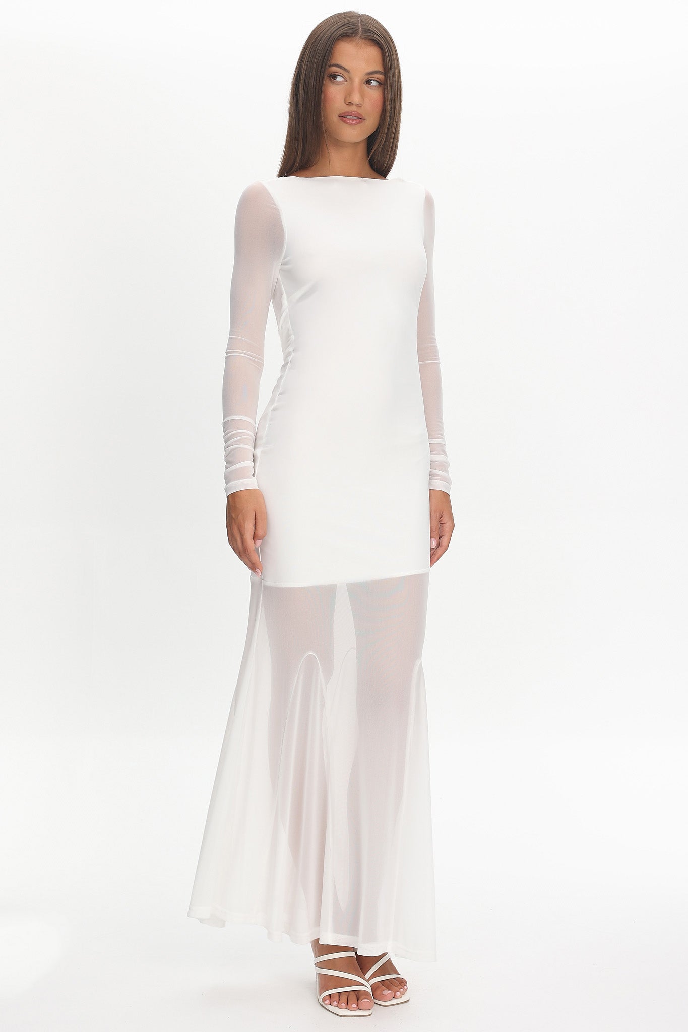 Lustre Long Sleeve Open Back Maxi Dress White