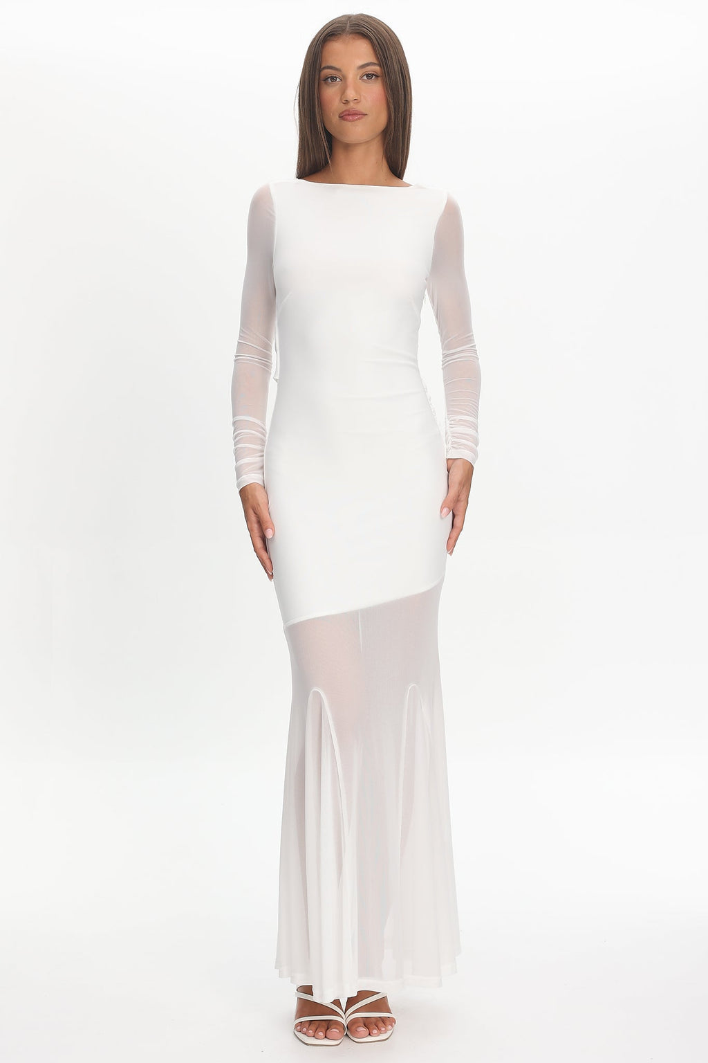 Lustre Long Sleeve Open Back Maxi Dress White