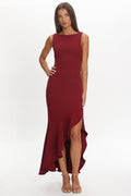 Lights On Asymmetric Hem Maxi Dress Wine