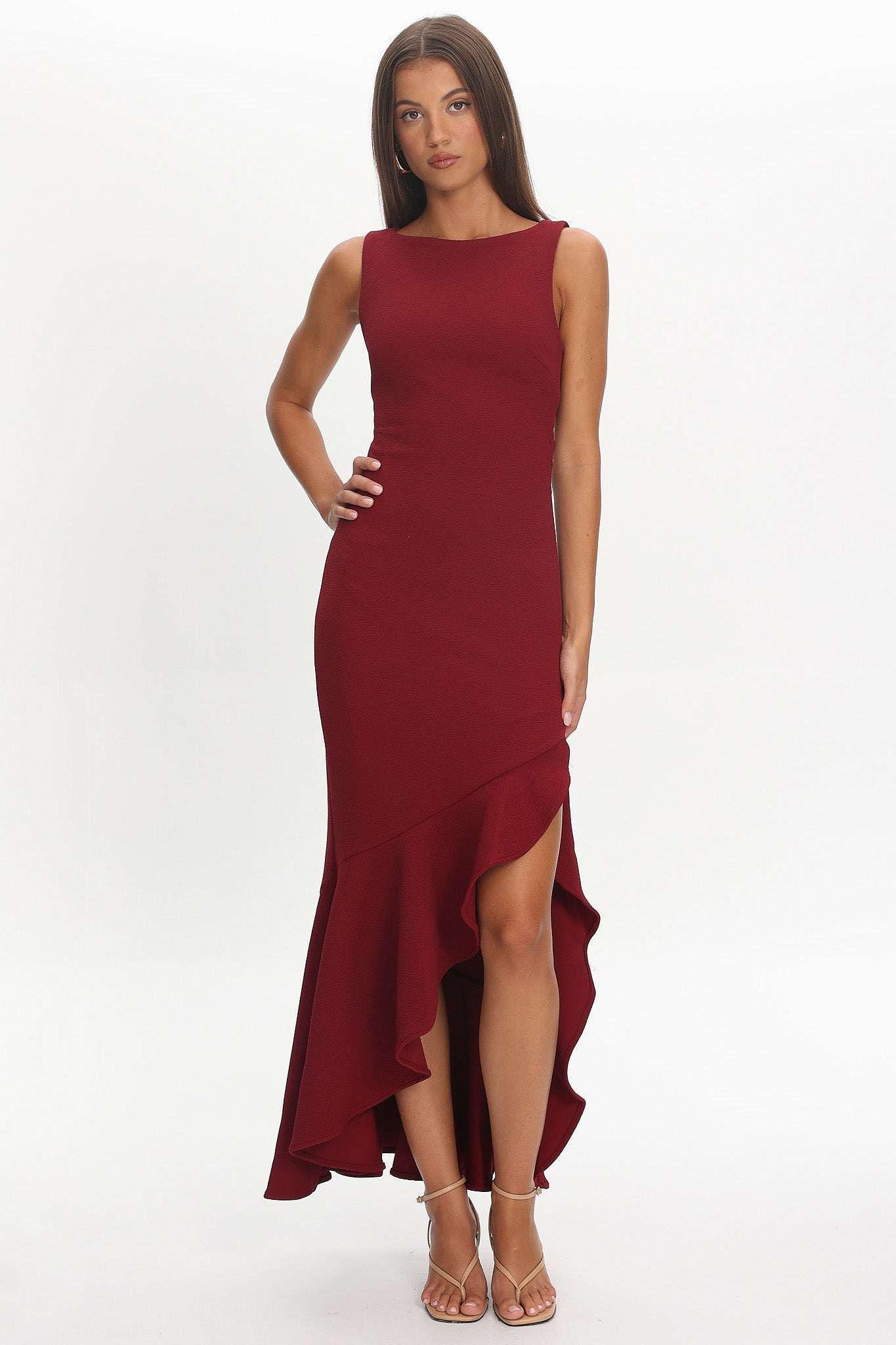 Lights On Asymmetric Hem Maxi Dress Wine