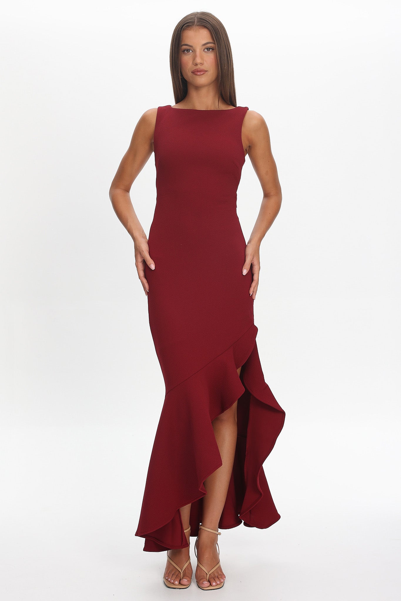 Lights On Asymmetric Hem Maxi Dress Wine