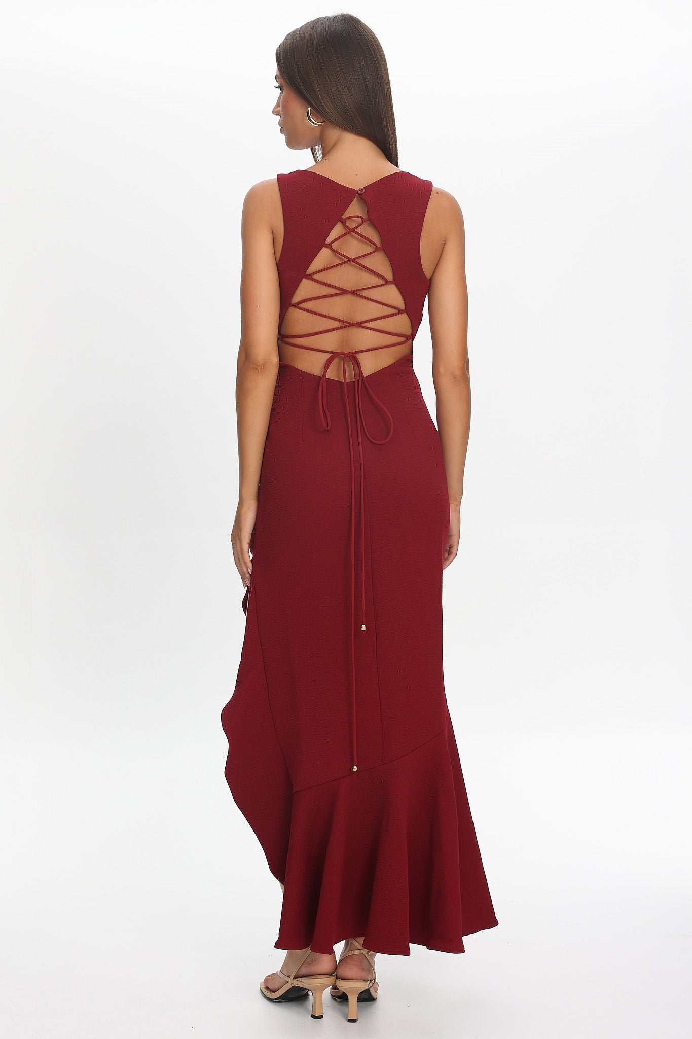 Lights On Asymmetric Hem Maxi Dress Wine