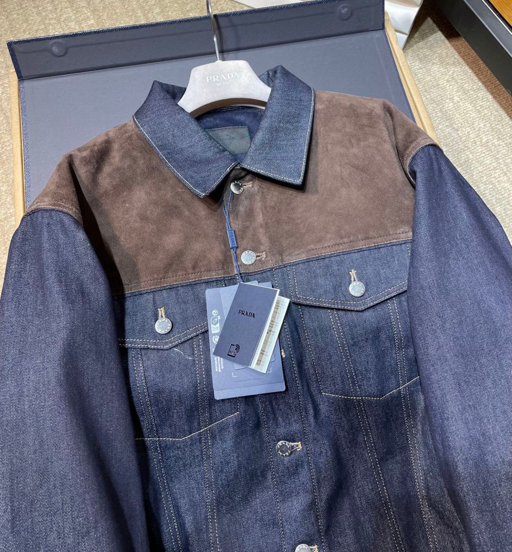 PRADA Navy Denim And Suede Blouson Jacket #334279