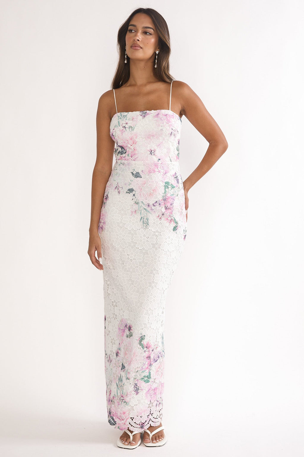 Kaela Crochet Overlay Maxi Dress Floral Pink