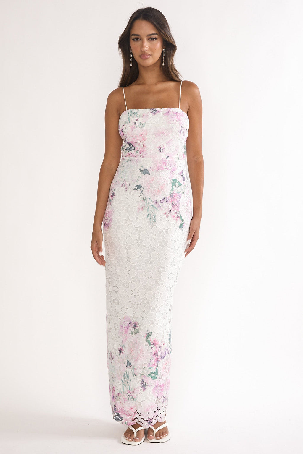 Kaela Crochet Overlay Maxi Dress Floral Pink