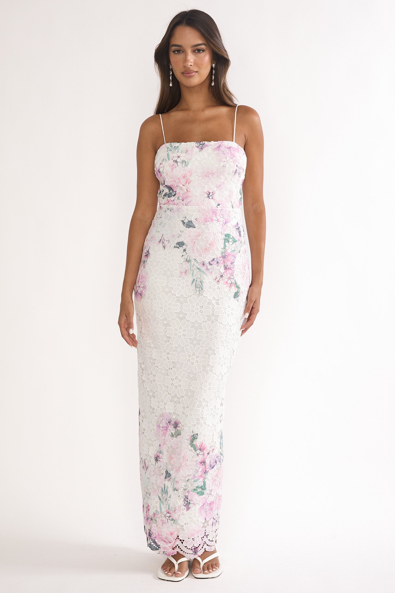 Kaela Crochet Overlay Maxi Dress Floral Pink