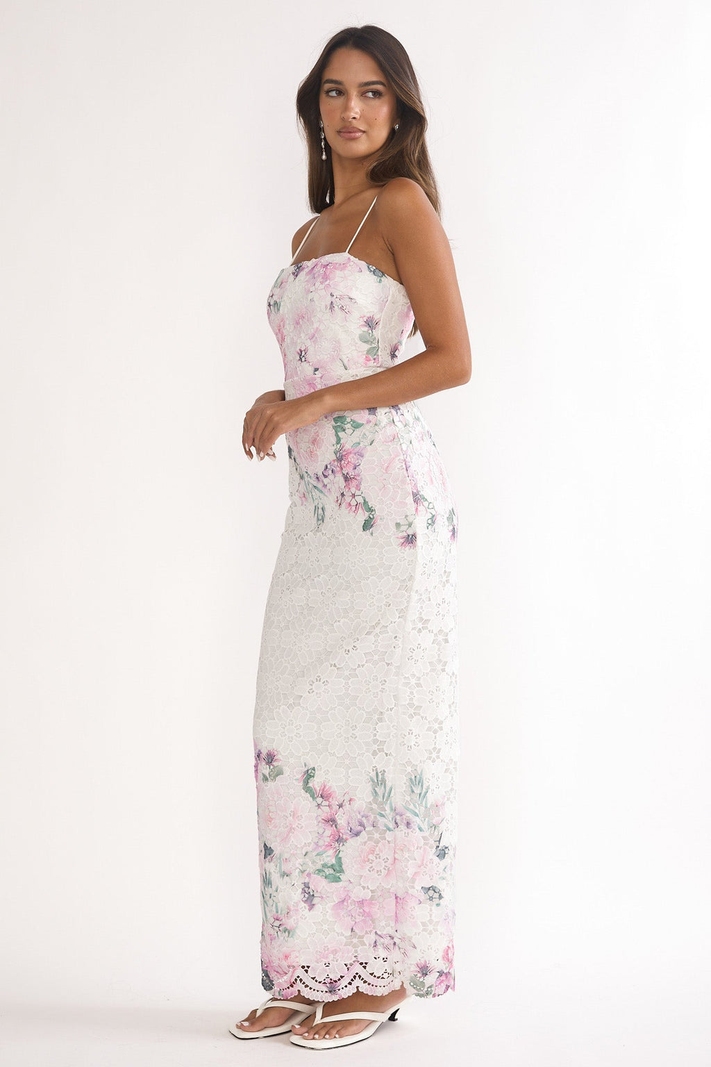 Kaela Crochet Overlay Maxi Dress Floral Pink