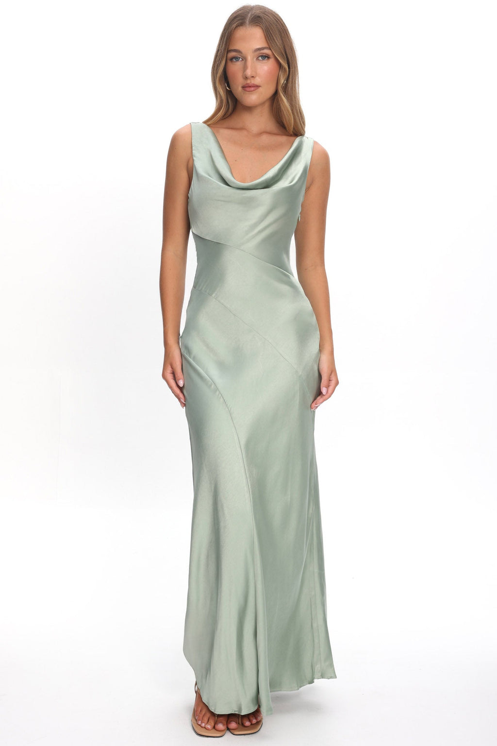 Good Intentions Cowl Neck Open Back Maxi Dress Sage