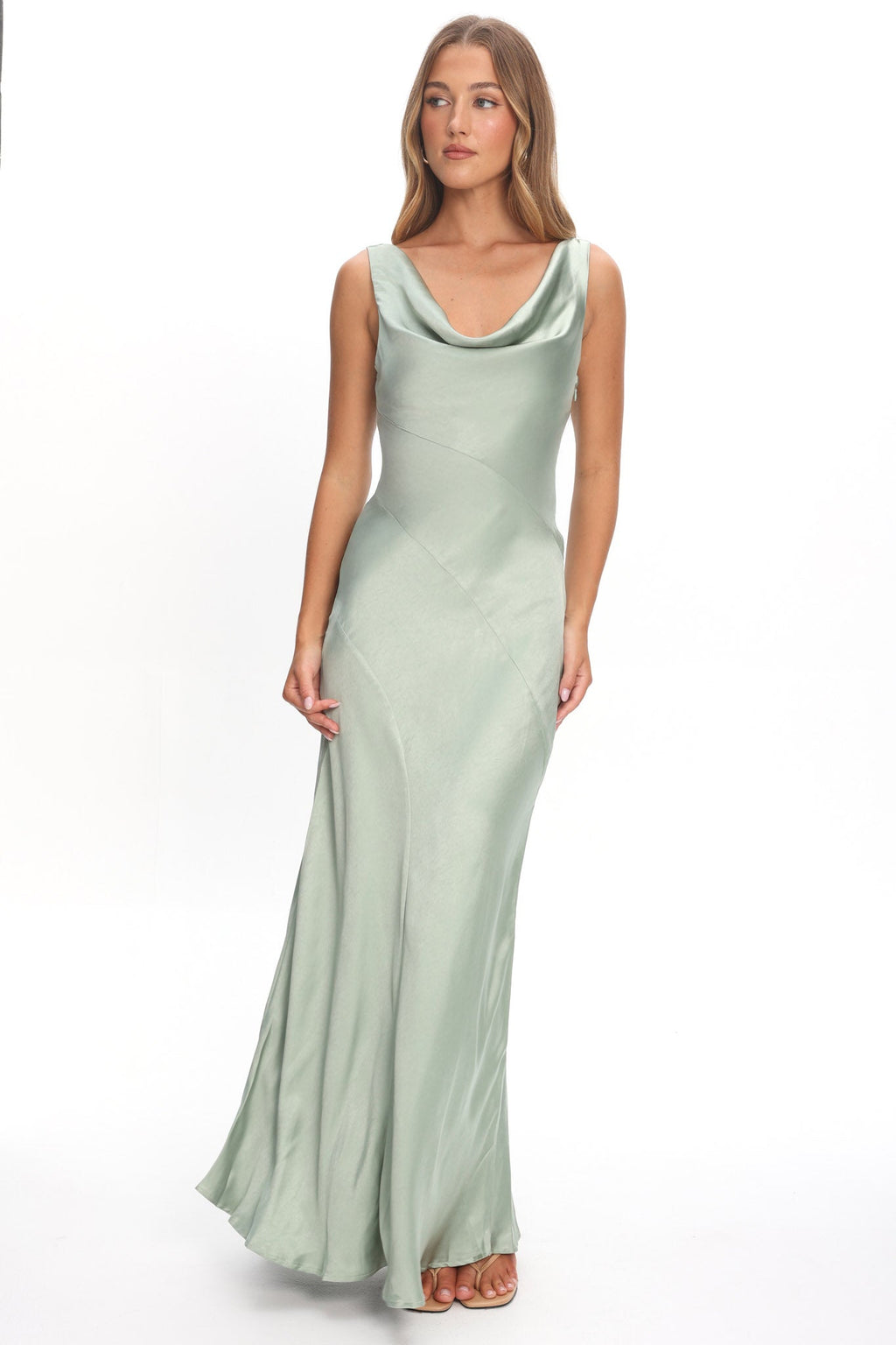 Good Intentions Cowl Neck Open Back Maxi Dress Sage