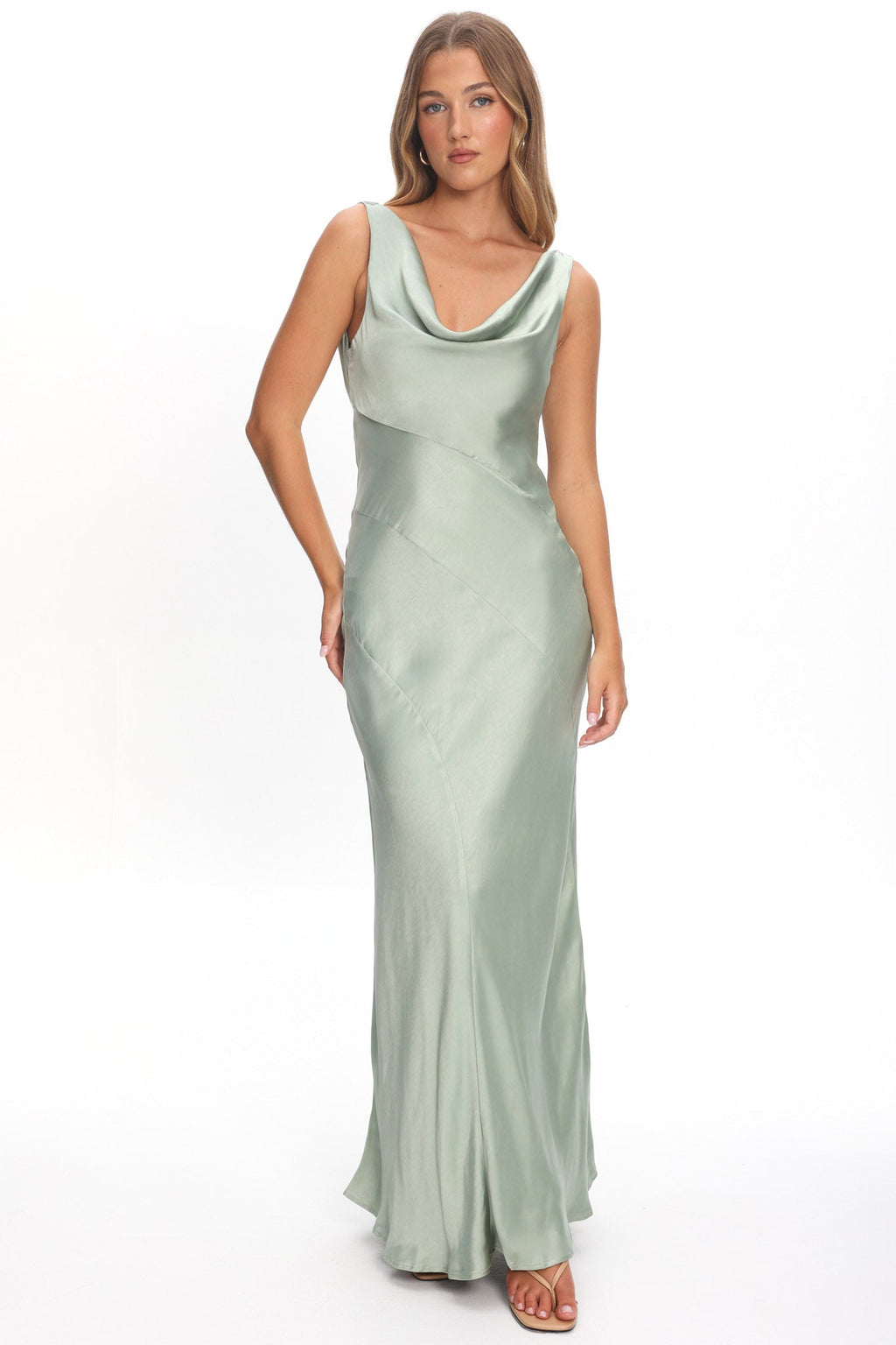 Good Intentions Cowl Neck Open Back Maxi Dress Sage