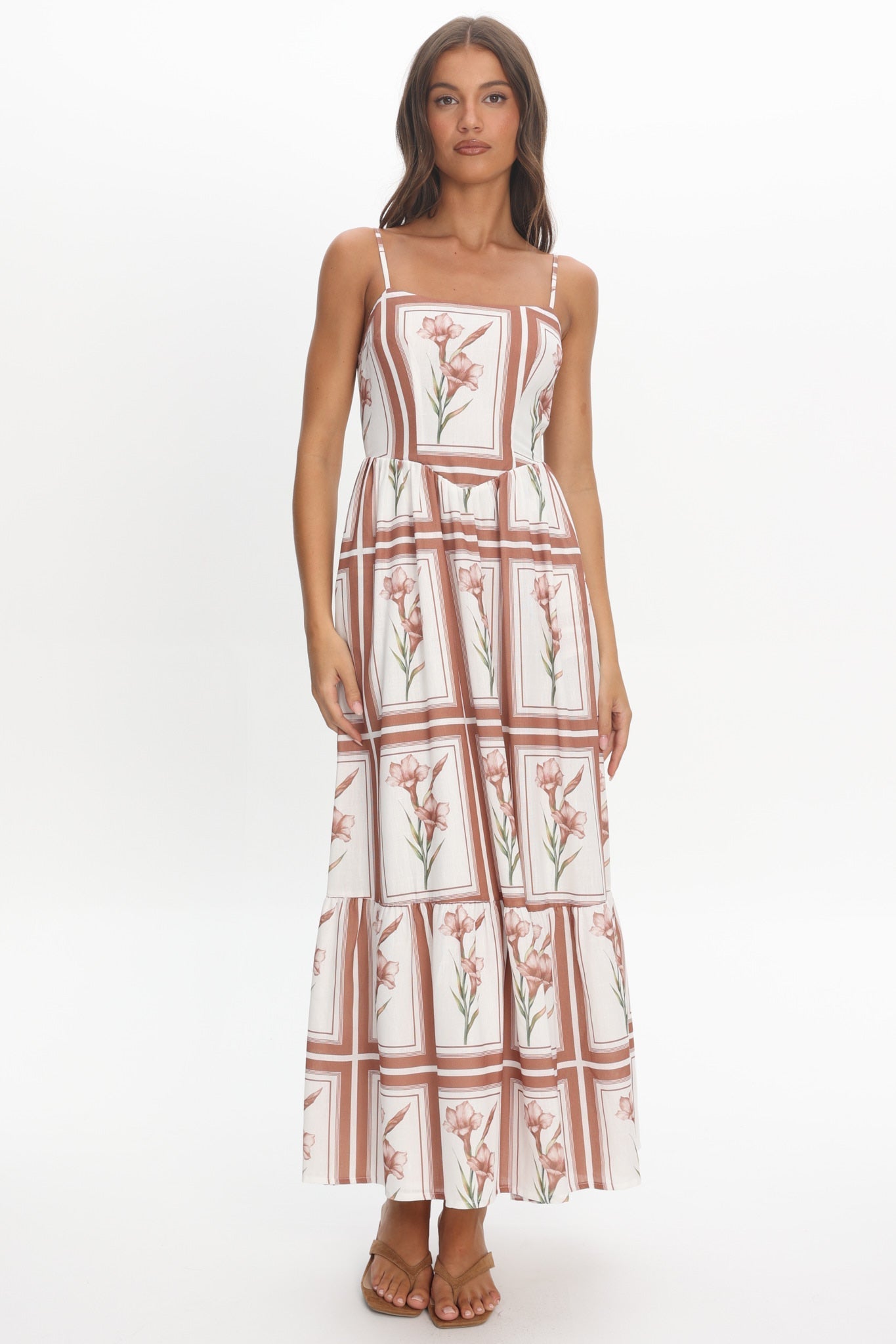 Newbury Bow Back Maxi Dress Floral Chocolate