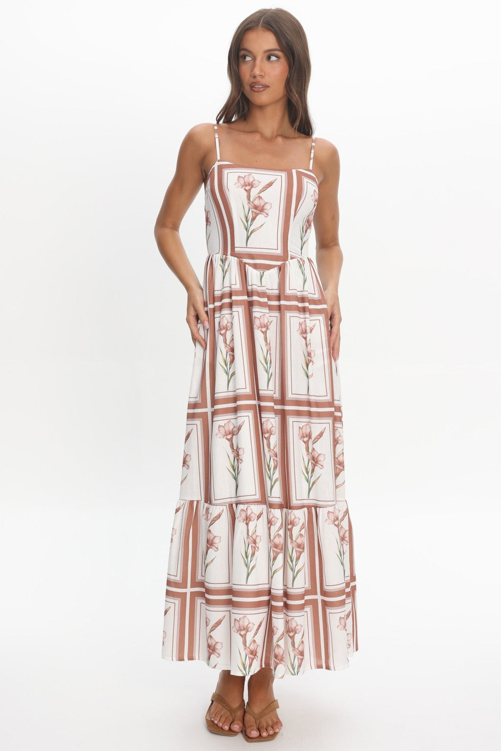 Newbury Bow Back Maxi Dress Floral Chocolate