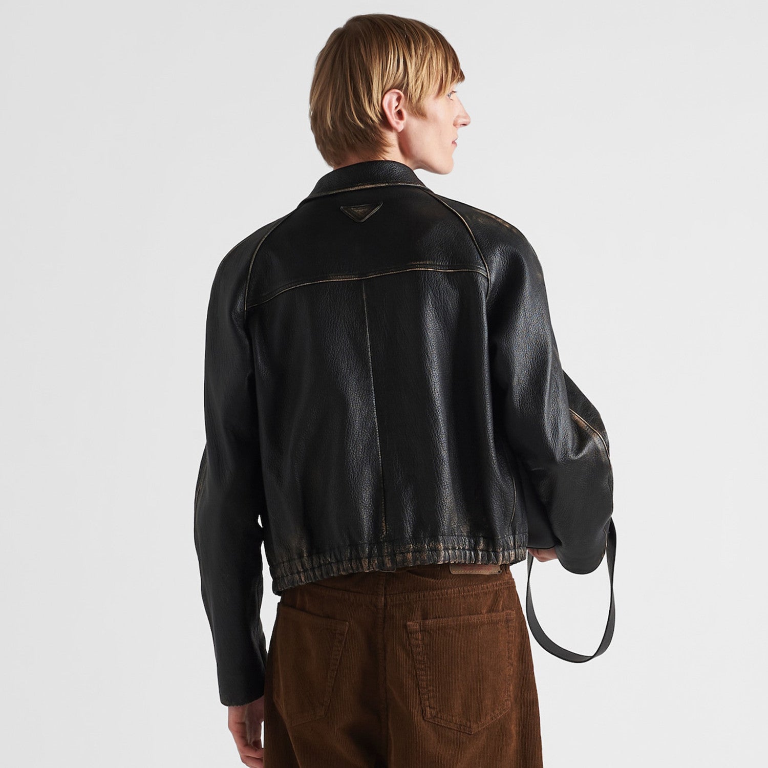 Prada Men's Women's Autumn And Winter Retro High Street Biker Wind Leather Jacket Lapel Zipper Jacket Coat  Ngvp #8946