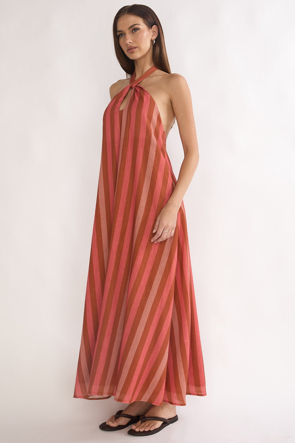 Cheer Backless Halter Maxi Dress Pink Multi