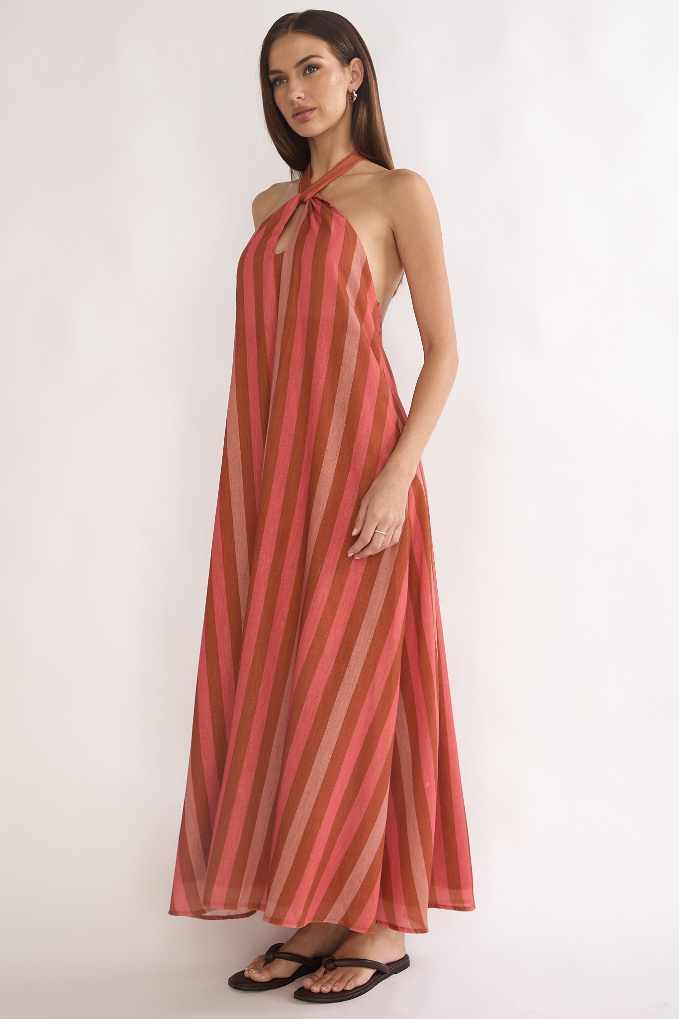 Cheer Backless Halter Maxi Dress Pink Multi