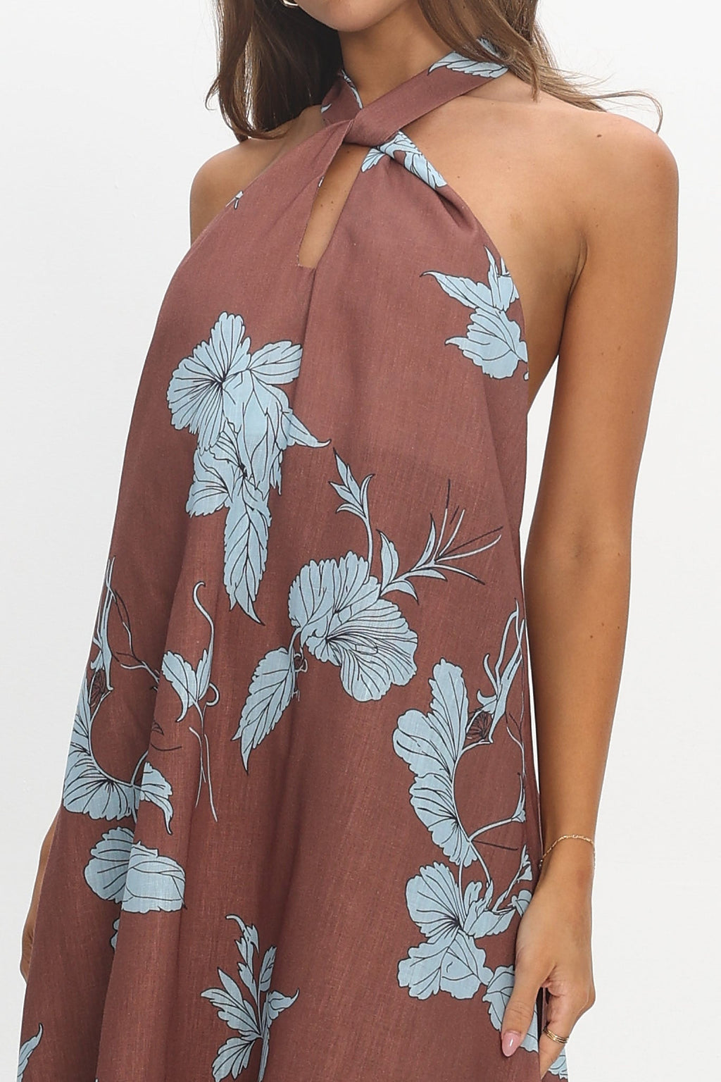 Cheer Backless Halter Maxi Dress Print Floral Chocolate