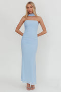 Truth Be Told Reverse Halter Maxi Dress Blue