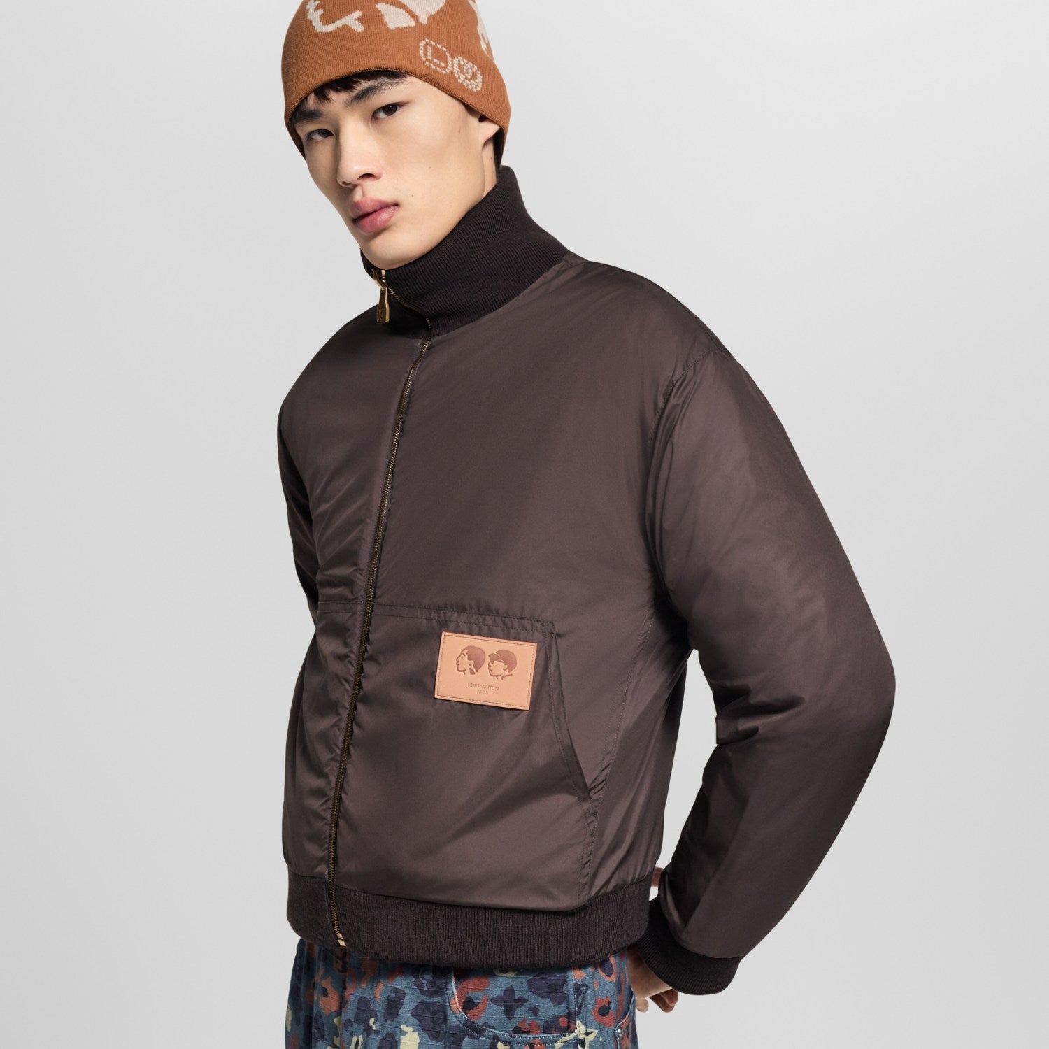 Louis Vuitton Men's And Women's Fall/Winter Fashion Casual High Neck Zipper Jacquard Suede Reversible Drawstring Waist Belt Jacket #78863