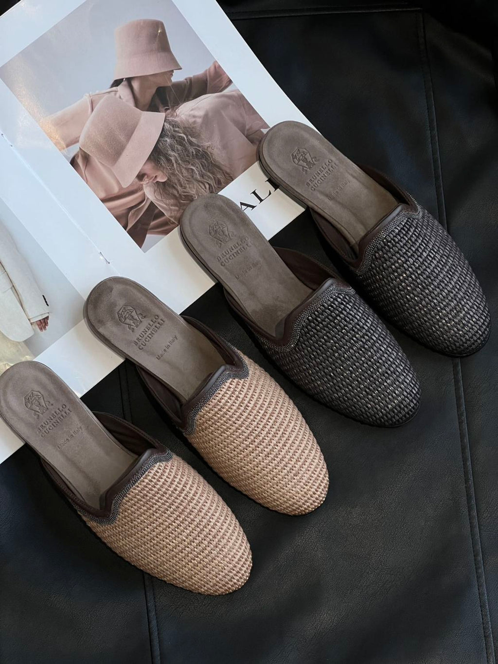 Brunello Cucinelli Techno Raffia Slippers With Precious Trim Women's Fashion Breathable Casual Shoes Comfortable Flat Heel Sandals 2cm Ngvp #1589