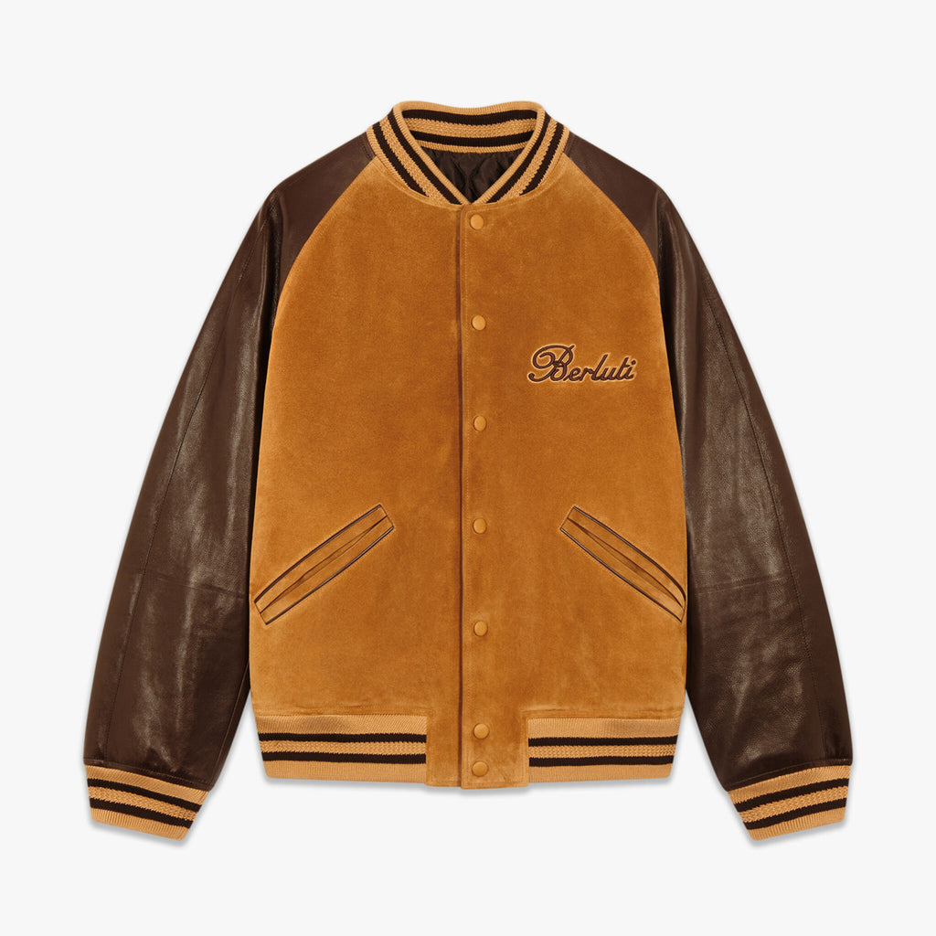 Berluti Suede Leather Patchwork Varsity Jacket #96481