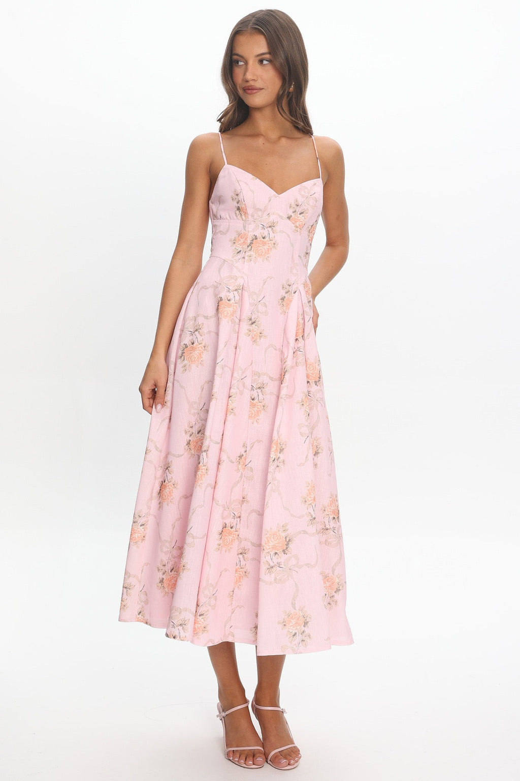 Get My Attention Pleat Waist Maxi Dress Bow Pink