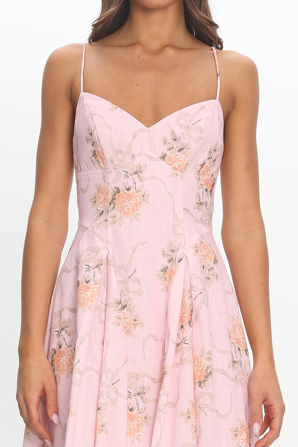 Get My Attention Pleat Waist Maxi Dress Bow Pink