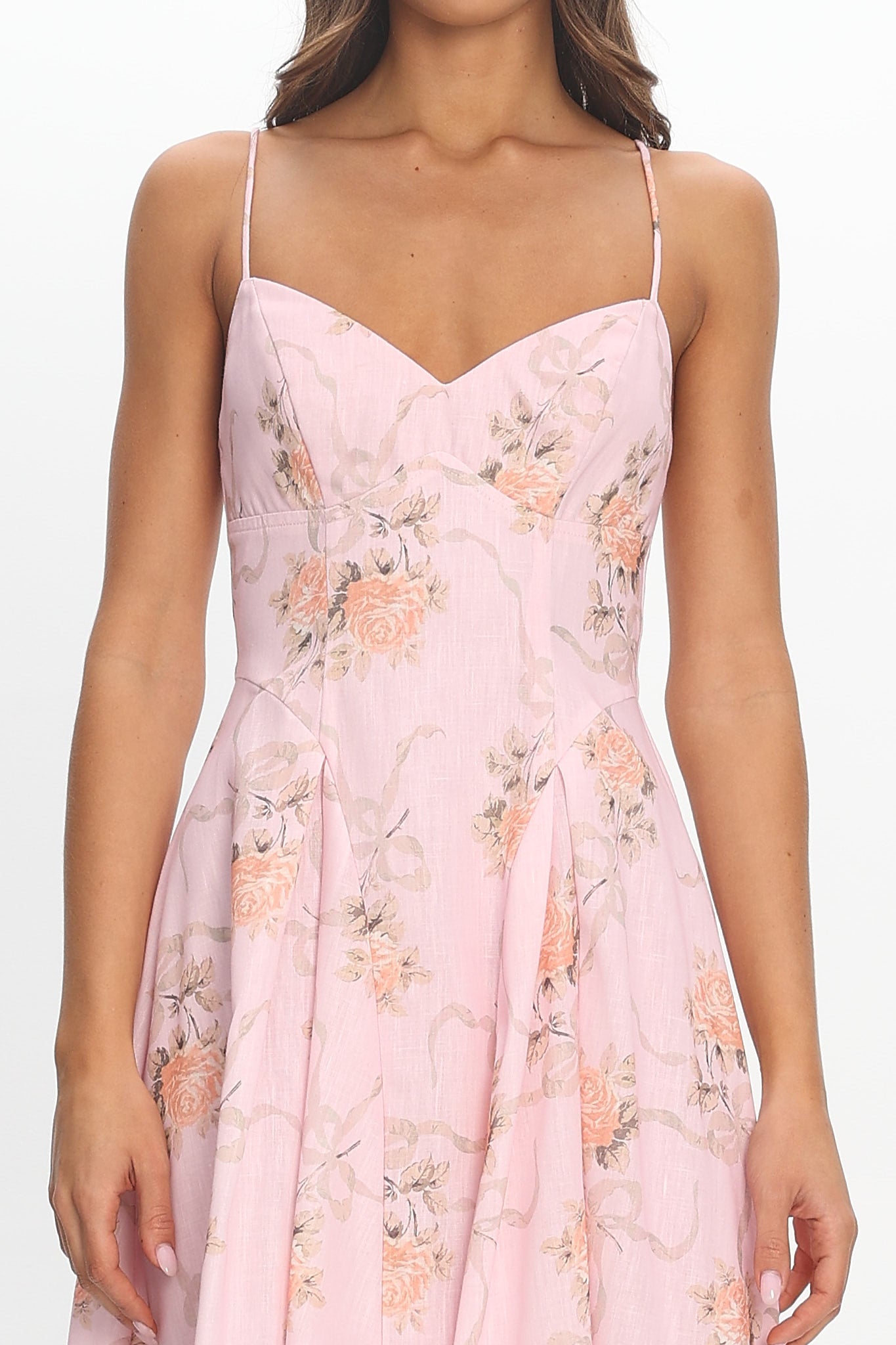 Get My Attention Pleat Waist Maxi Dress Bow Pink