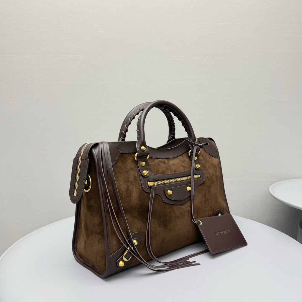Balenciaga Le City Medium-sized Handbag: Suede Studded girly Bag Large Capacity Suitable Shoulder Bag Tote Crossbody Bags #84136A