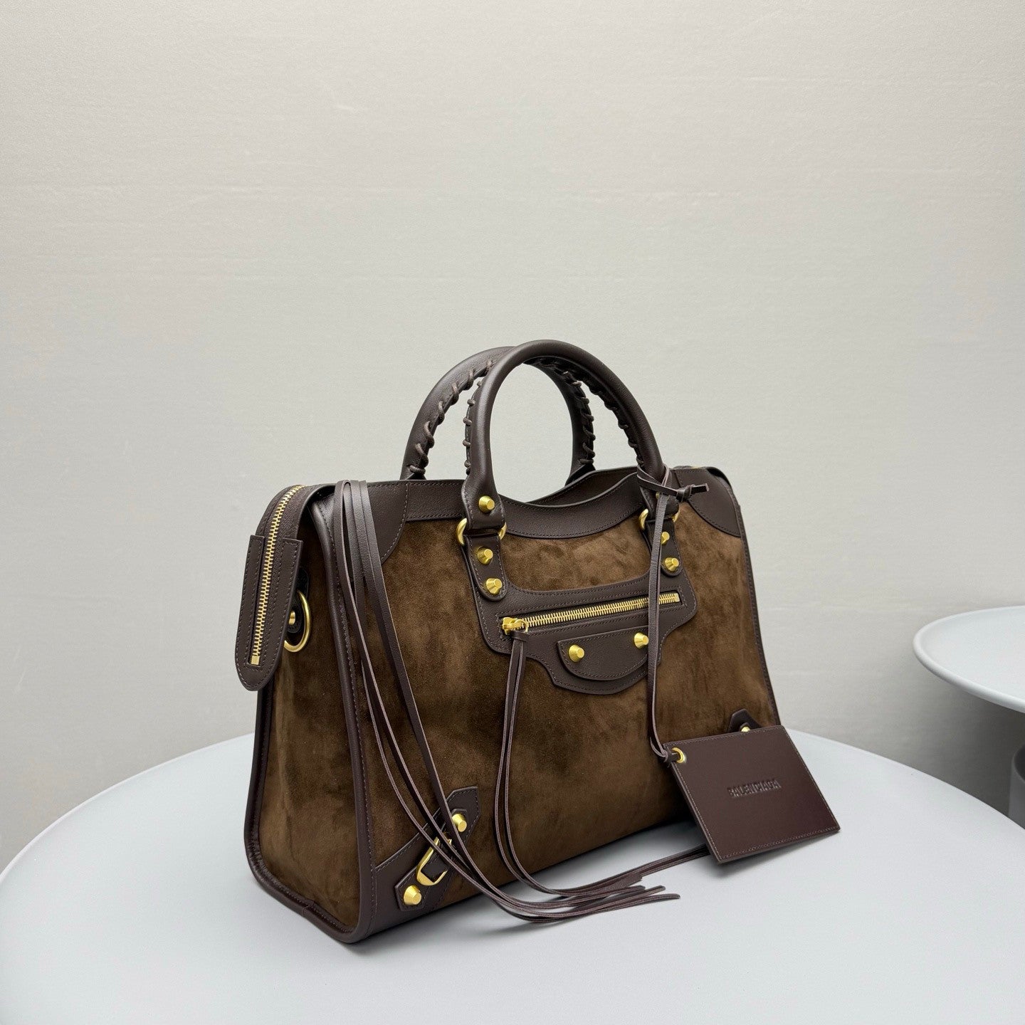 Balenciaga Le City Medium-sized Handbag: Suede Studded girly Bag Large Capacity Suitable Shoulder Bag Tote Crossbody Bags #84136A