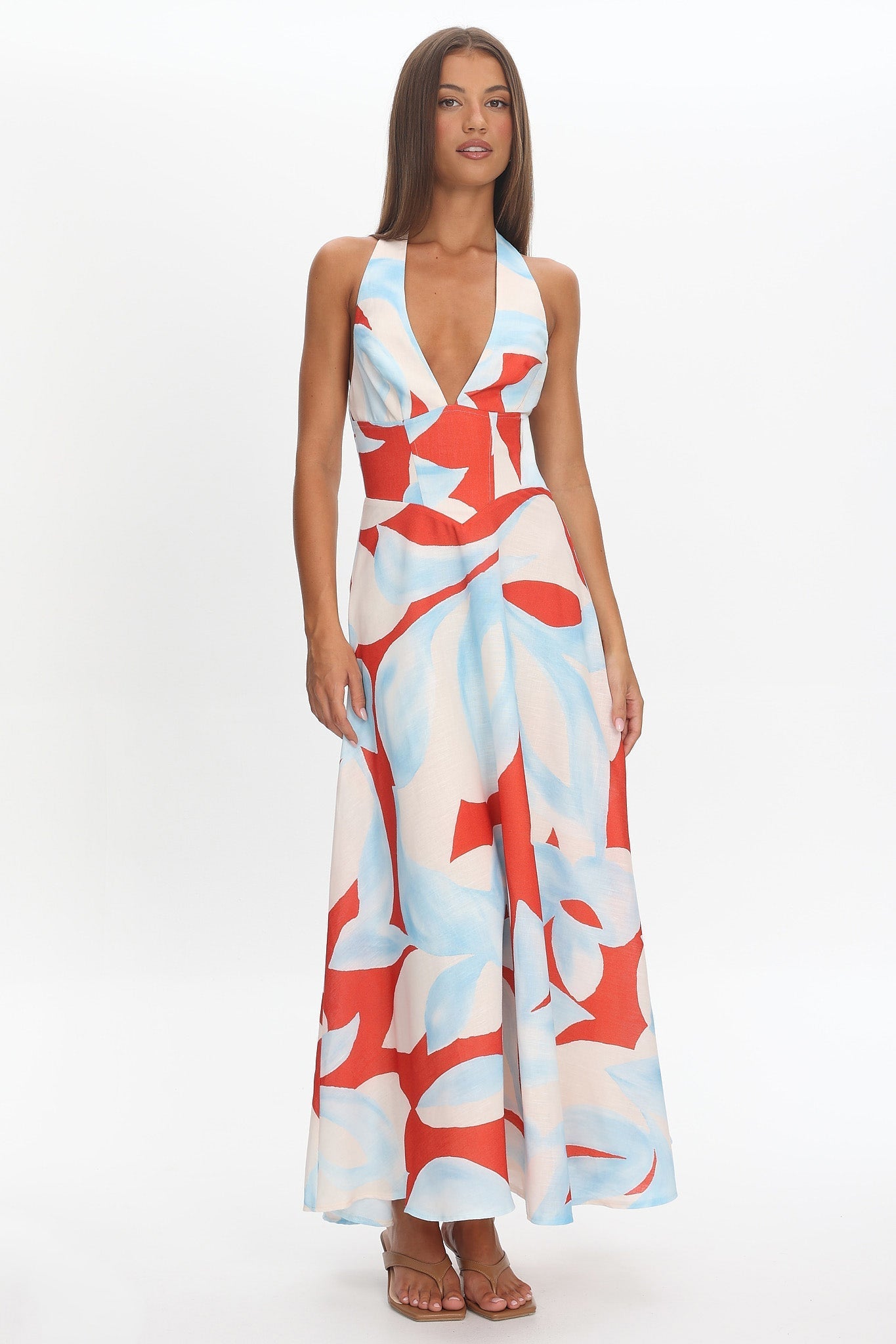 Riga Halterneck Maxi Dress Blue Multi
