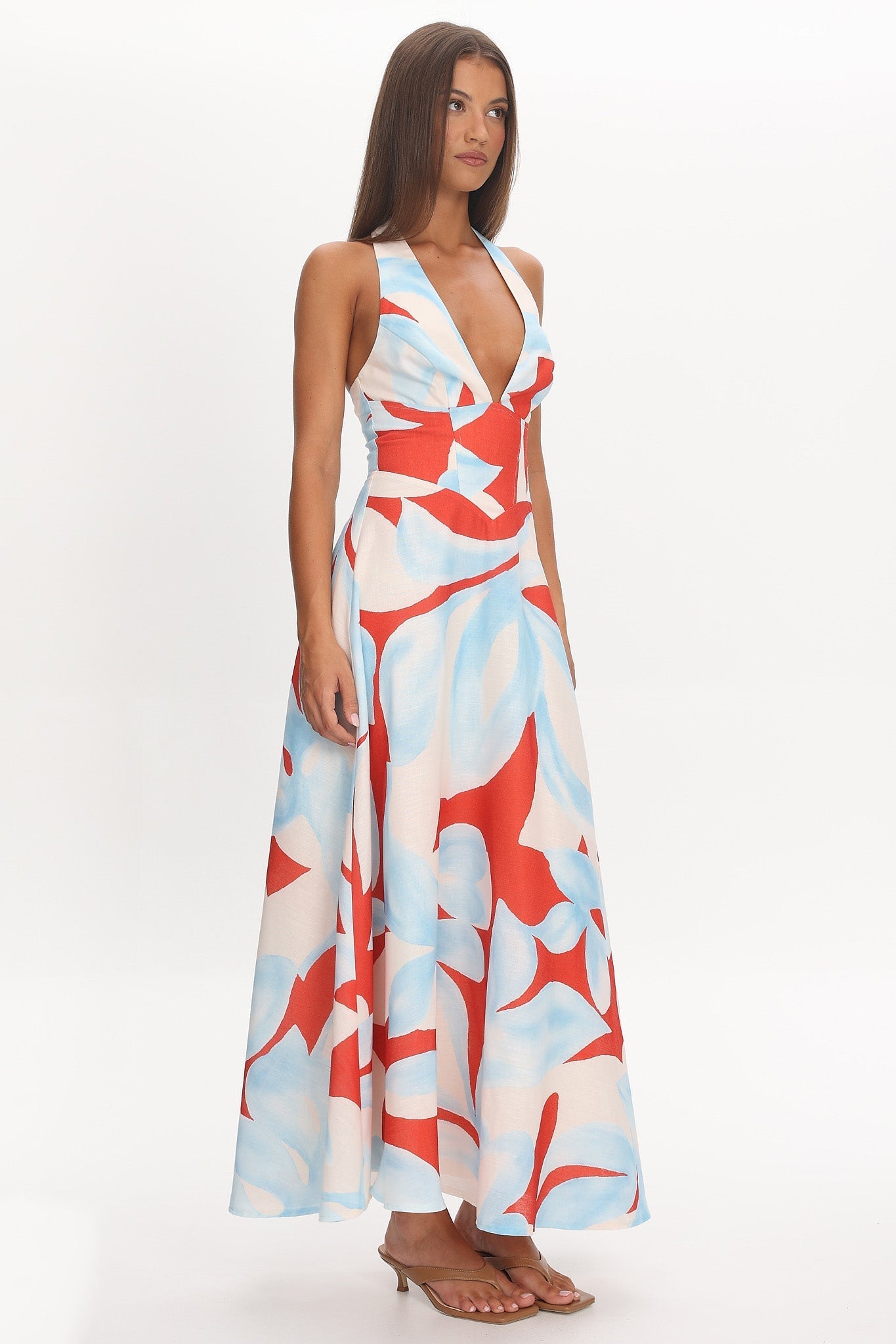 Riga Halterneck Maxi Dress Blue Multi