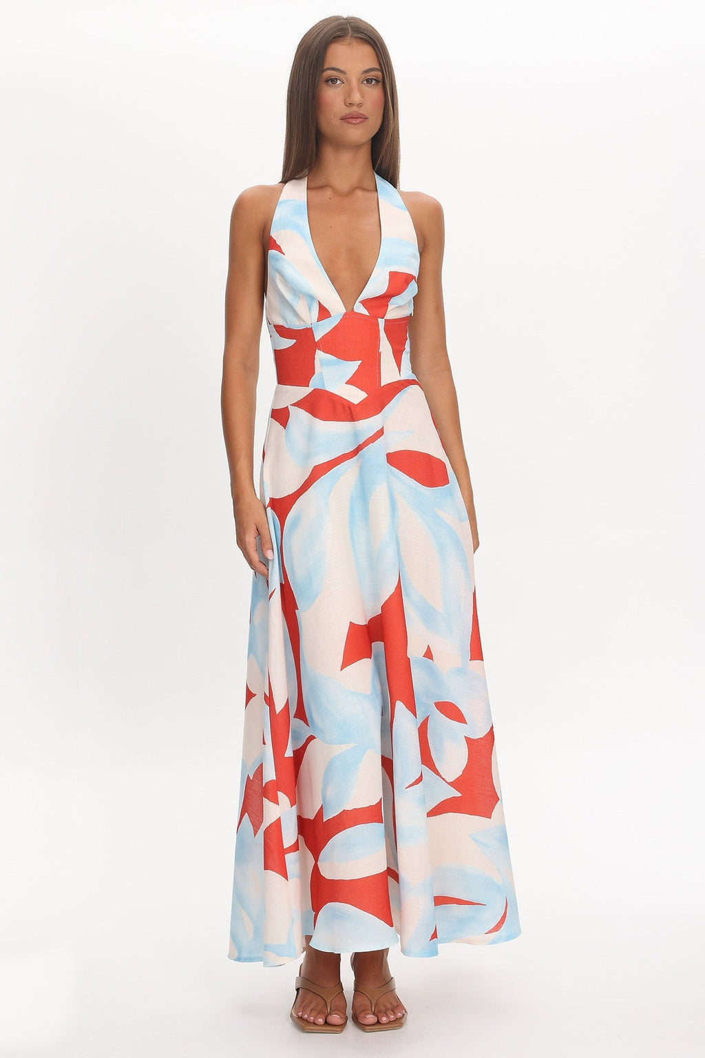 Riga Halterneck Maxi Dress Blue Multi