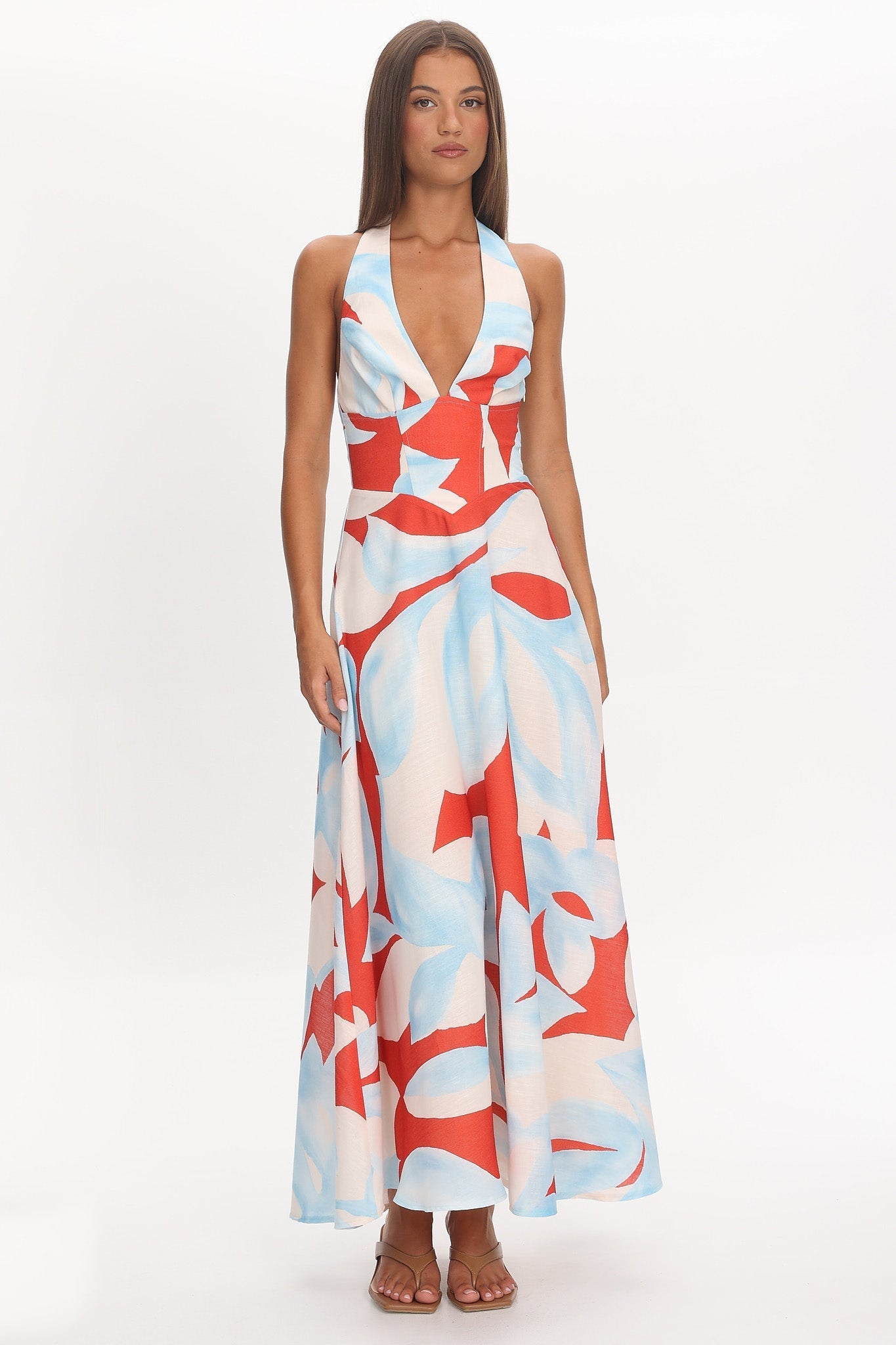 Riga Halterneck Maxi Dress Blue Multi