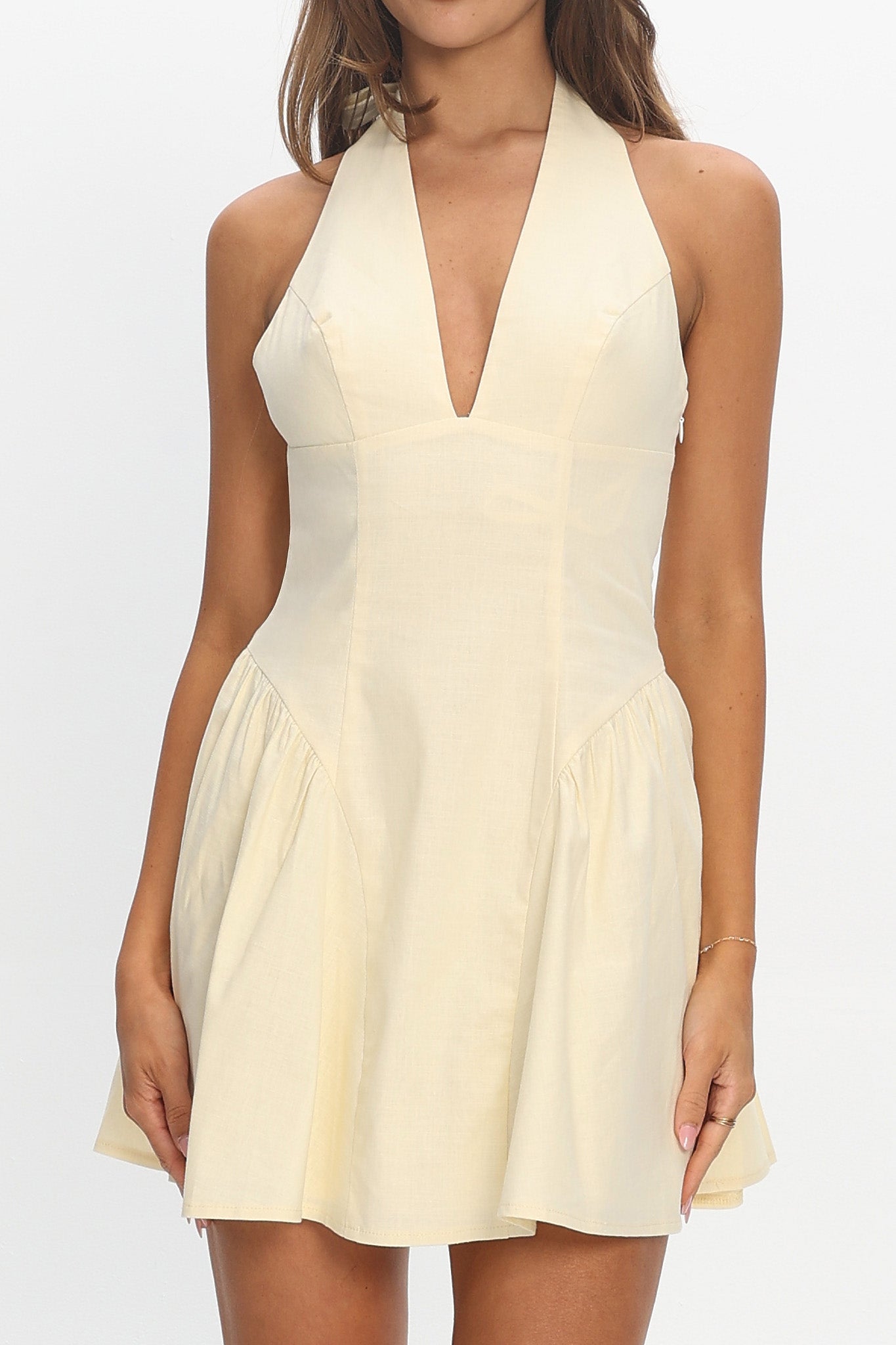 Tifanni Lace-Up Back Mini Dress Yellow