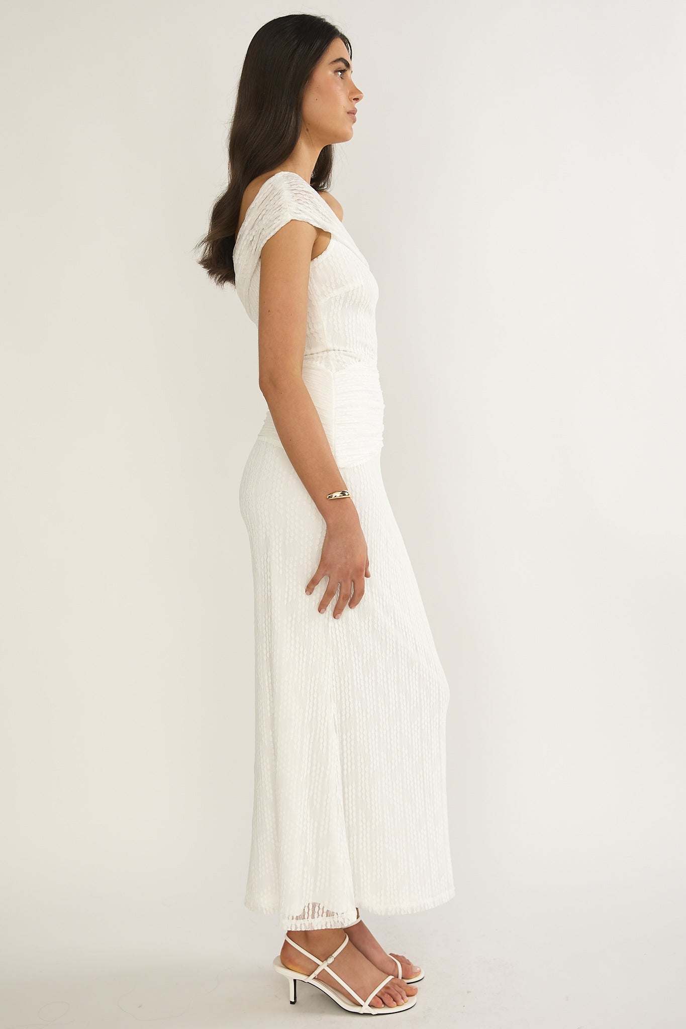 Gala One-Shoulder Textured Maxi Dress White