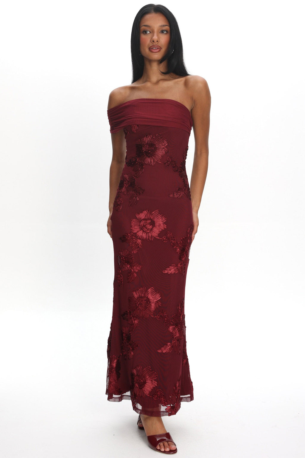 Gala One-Shoulder Maxi Dress Embellished Wine
