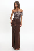 Gala One-Shoulder Ruffle Maxi Dress Brown