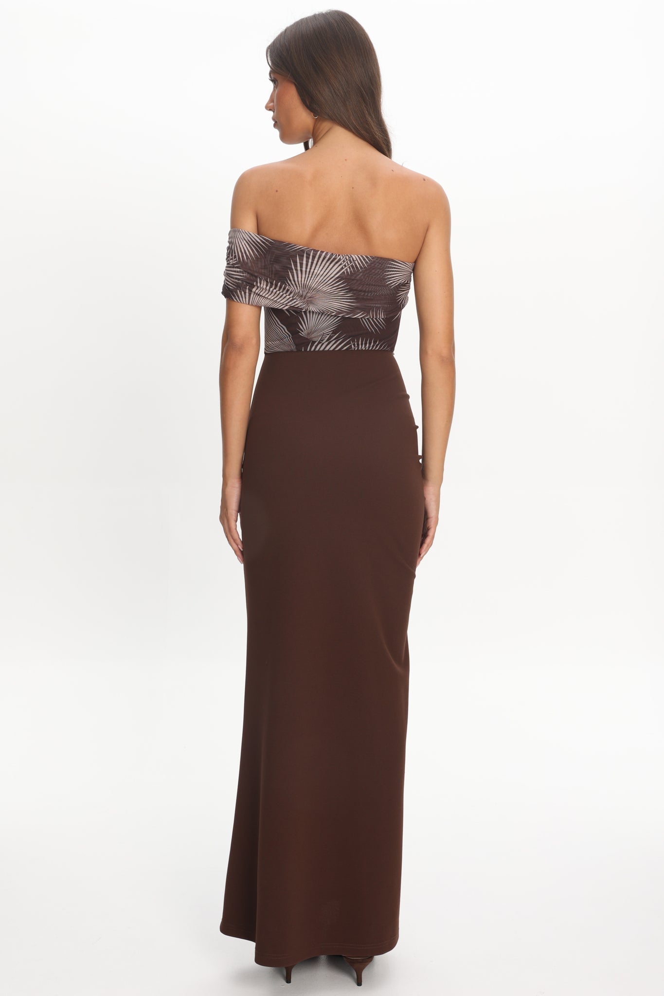 Gala One-Shoulder Ruffle Maxi Dress Brown