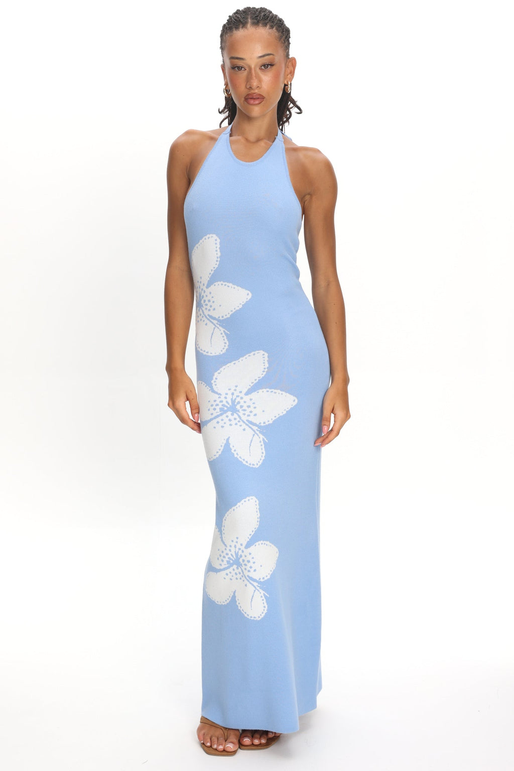 Wildflower Sun Halterneck Knit Dress Flower Blue