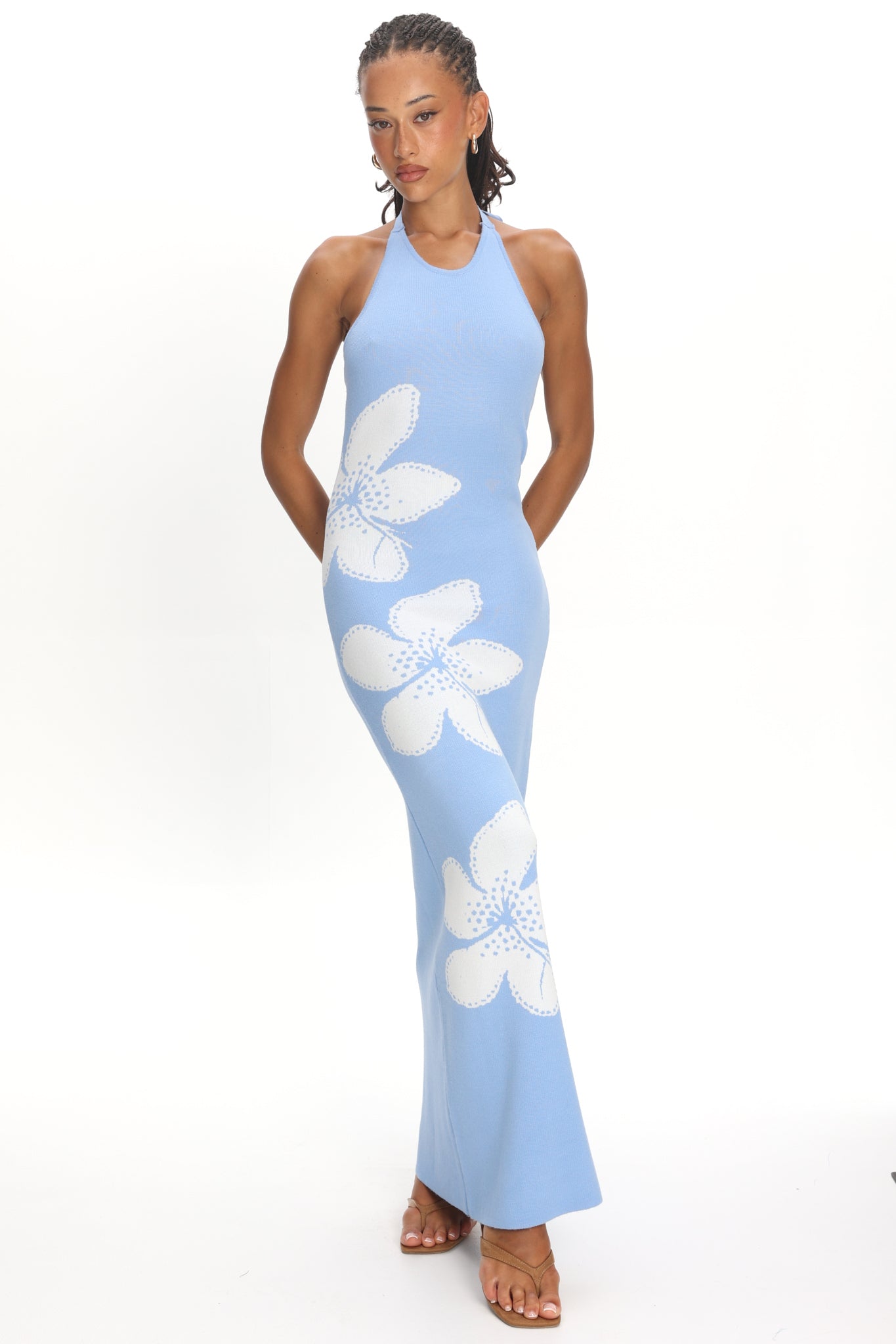 Wildflower Sun Halterneck Knit Dress Flower Blue