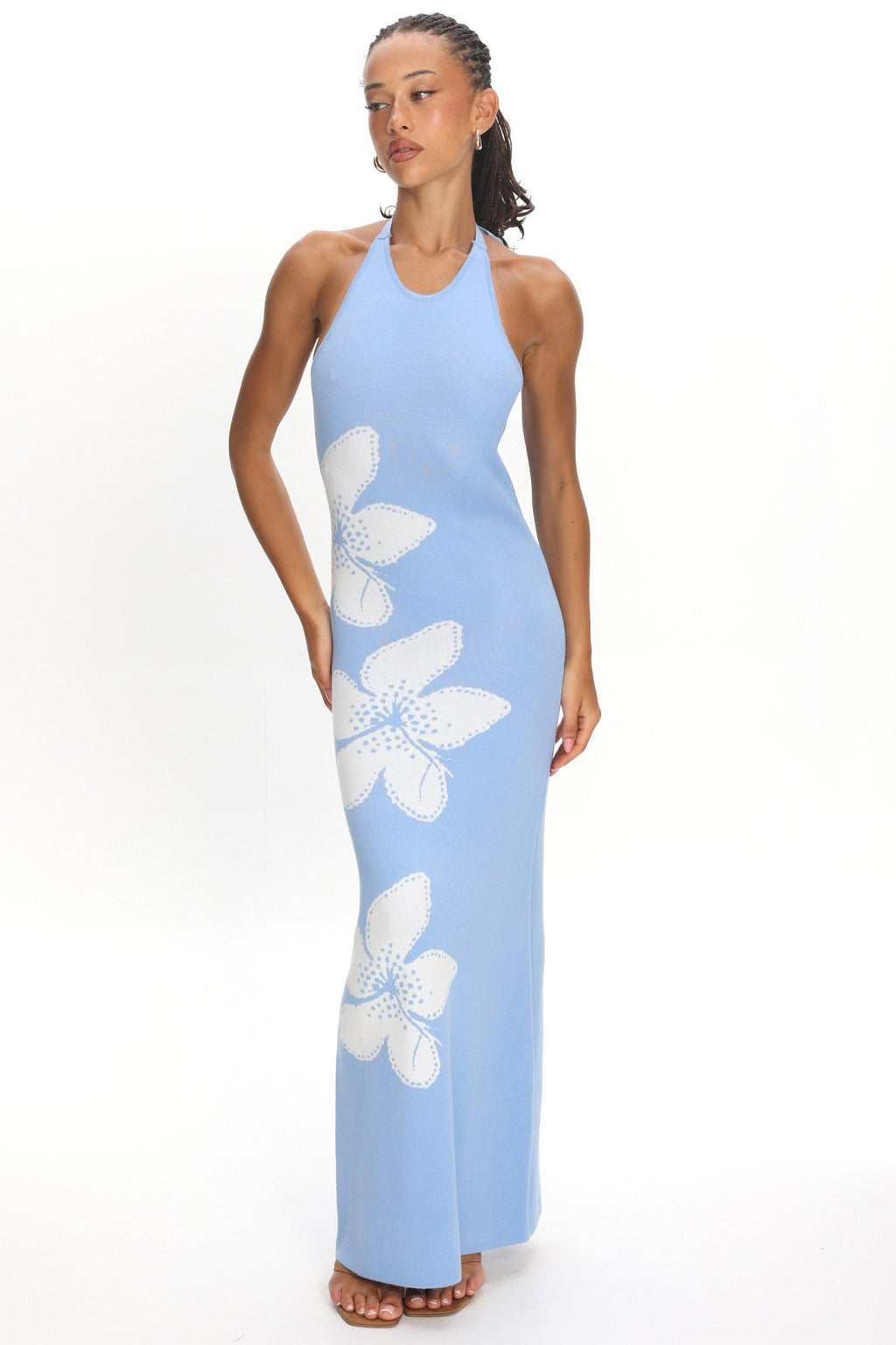 Wildflower Sun Halterneck Knit Dress Flower Blue
