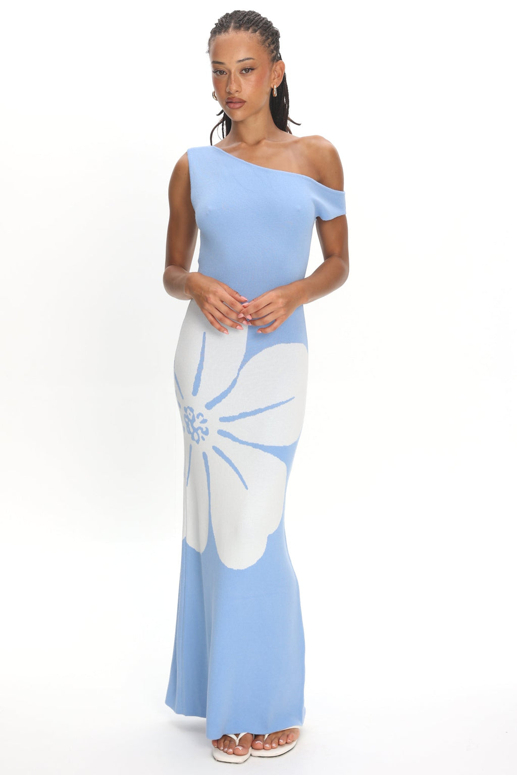 Wildflower Sun Asymmetric Neckline Knit Dress Flower Blue