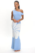 Wildflower Sun Asymmetric Neckline Knit Dress Flower Blue